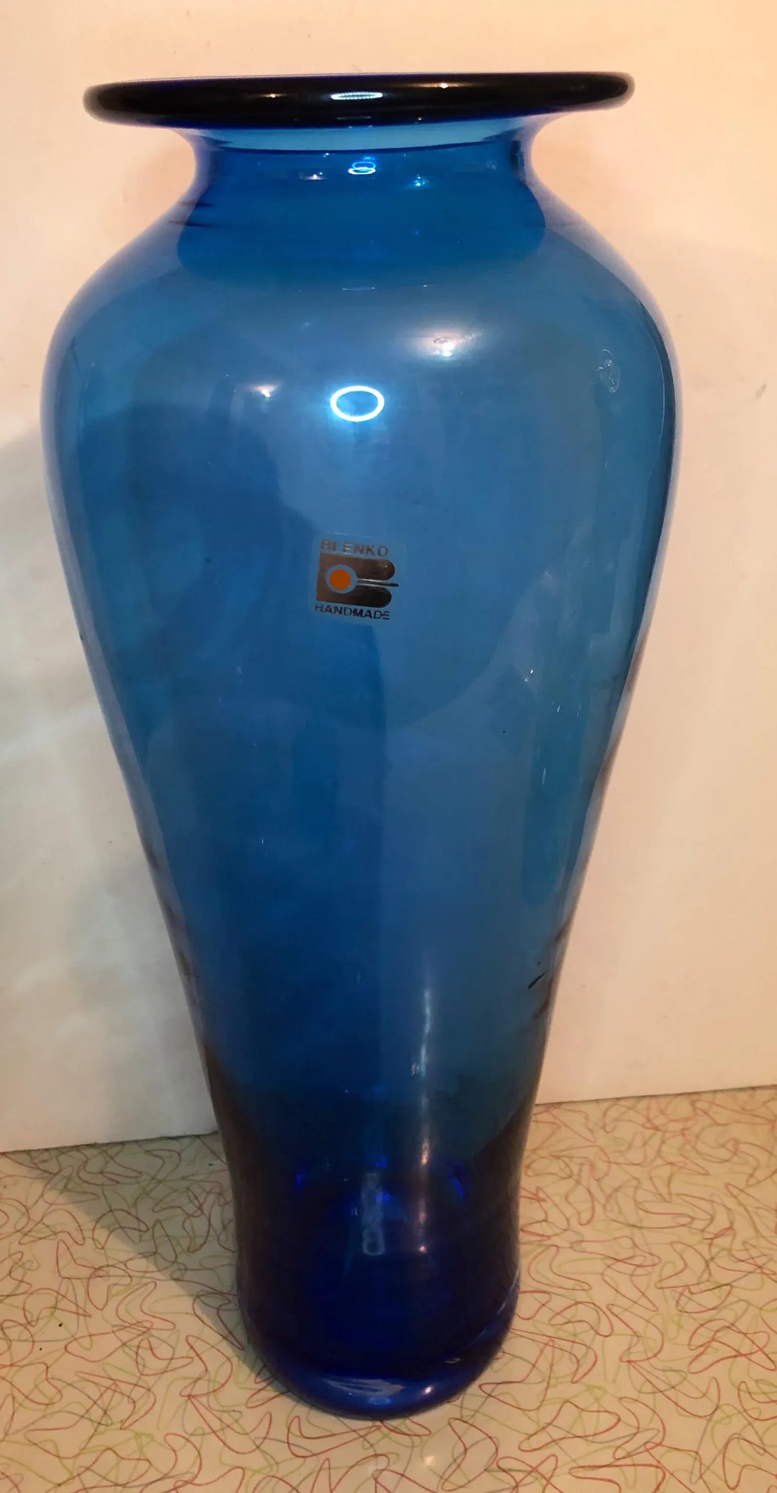 Post Modern Blenko Blue Nuevo Floral Vase - 7