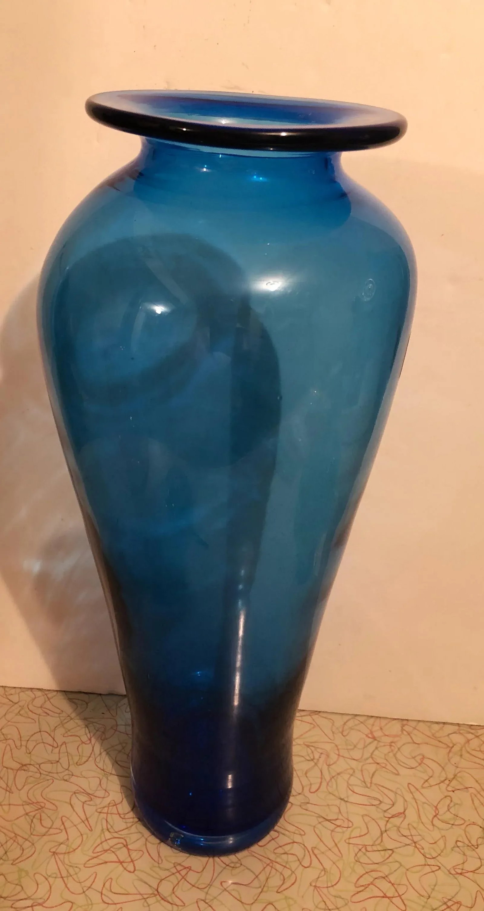 Post Modern Blenko Blue Nuevo Floral Vase - 9