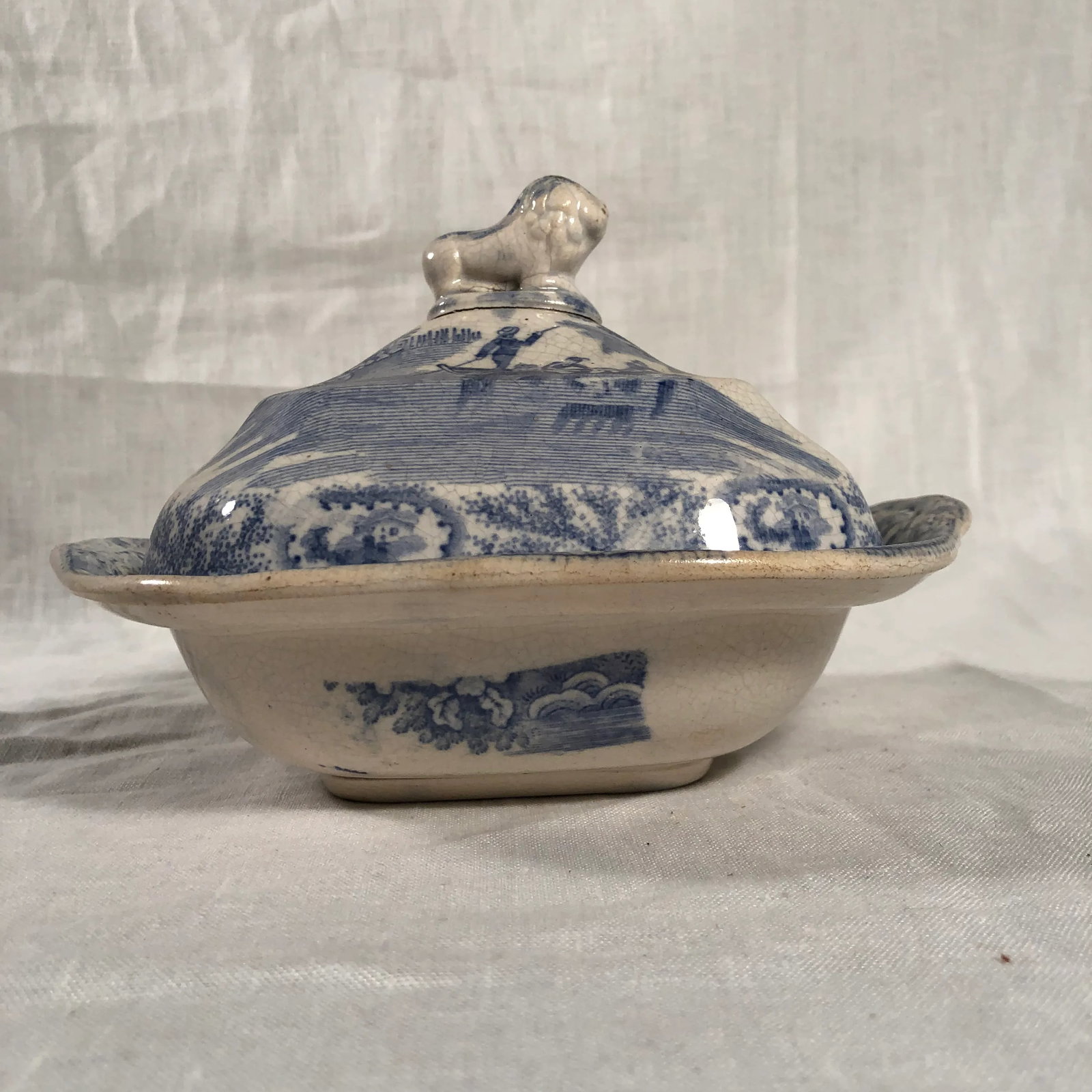 Antique Staffordshire Blue and White Transferware Covered Dish Bowl - 2