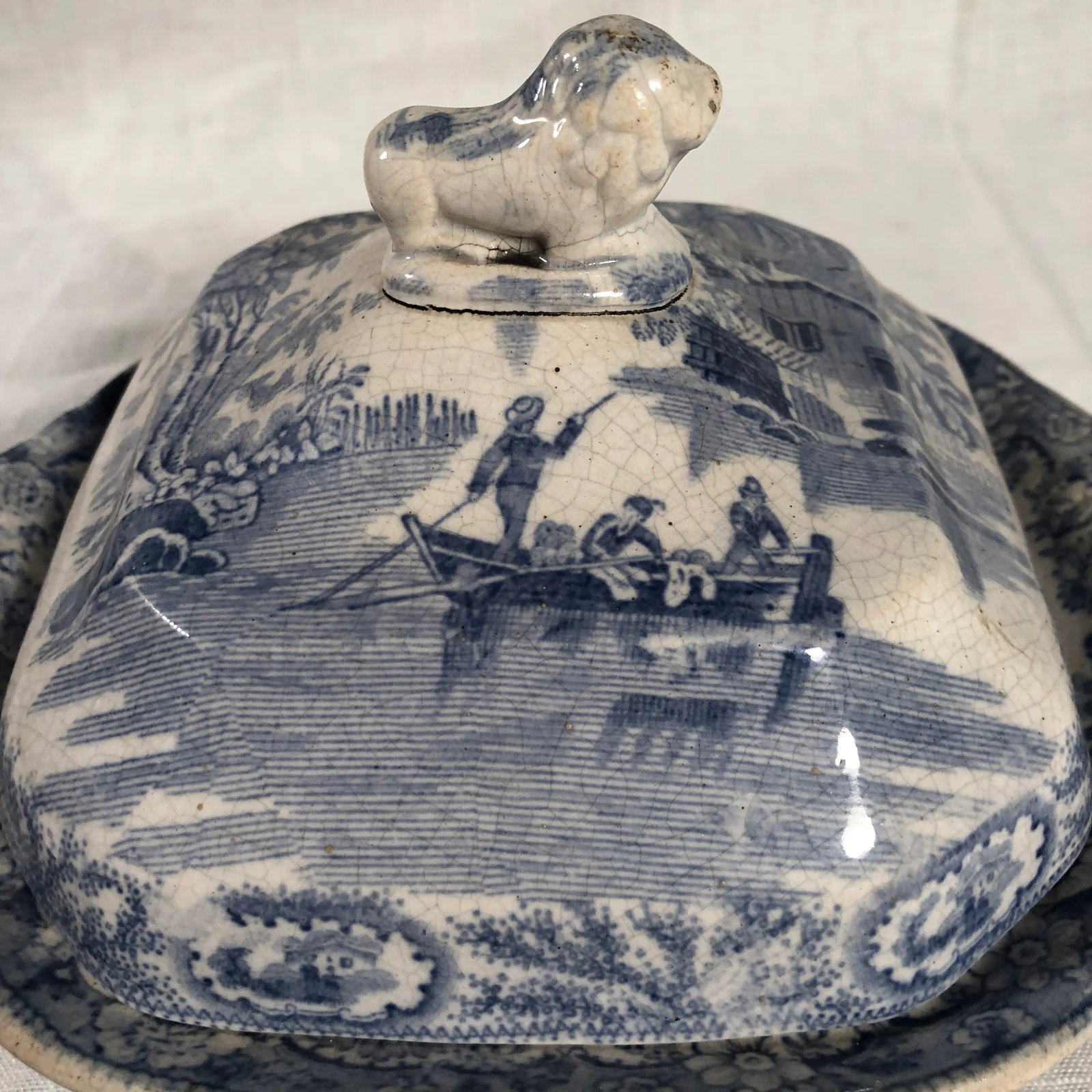 Antique Staffordshire Blue and White Transferware Covered Dish Bowl - 3