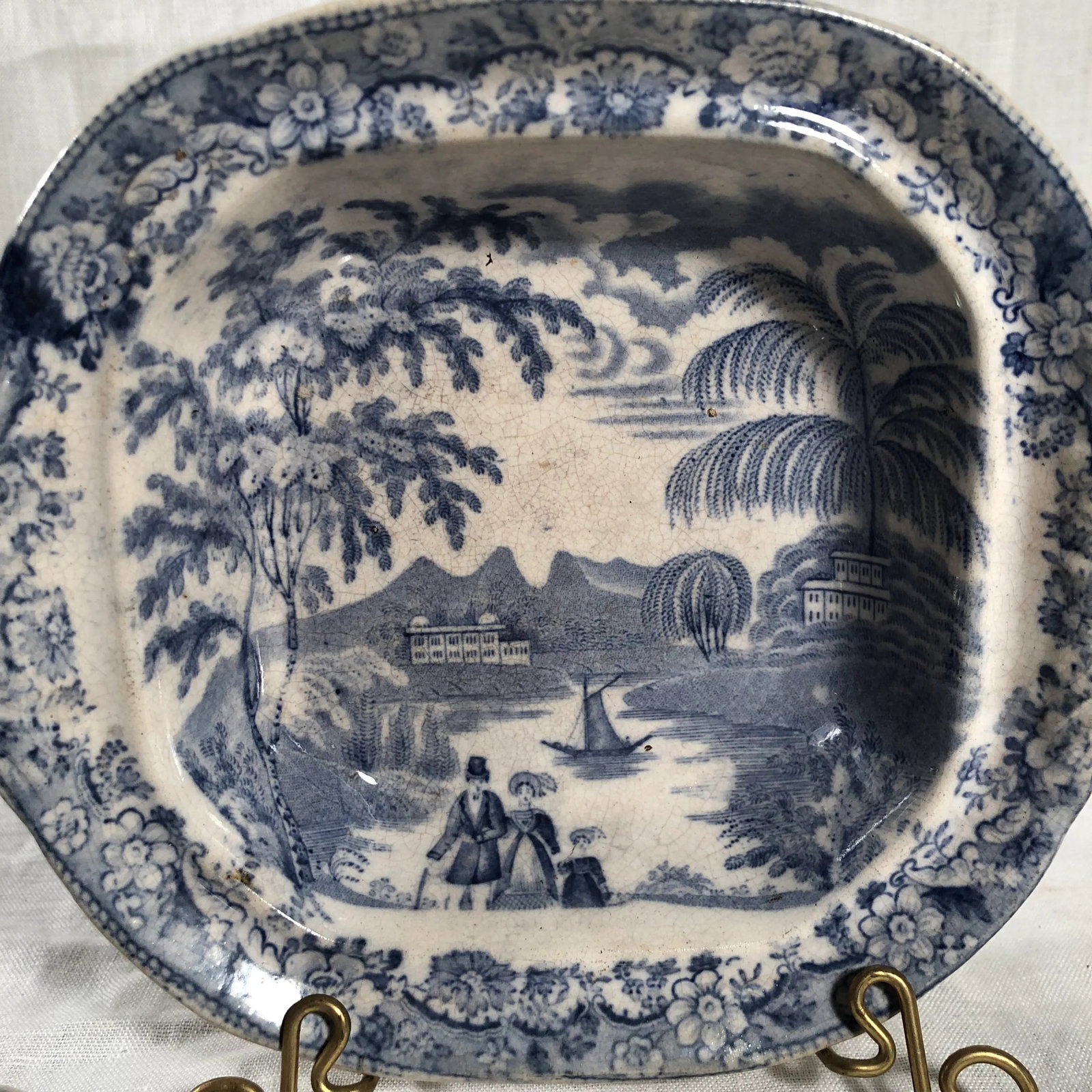 Antique Staffordshire Blue and White Transferware Covered Dish Bowl - 4