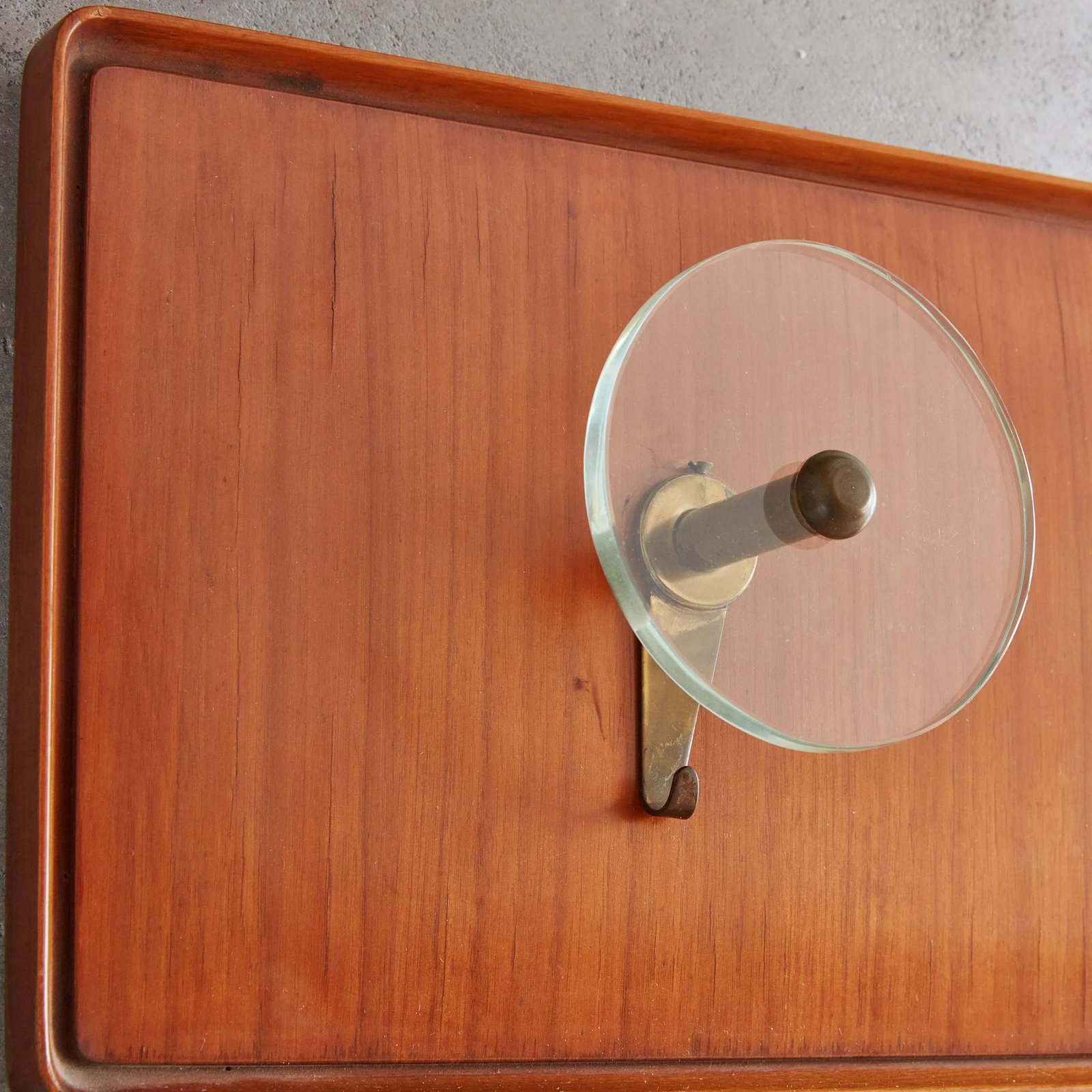 Wood + Glass Wall Mounted Coat Rack, Italy 1960s - 2