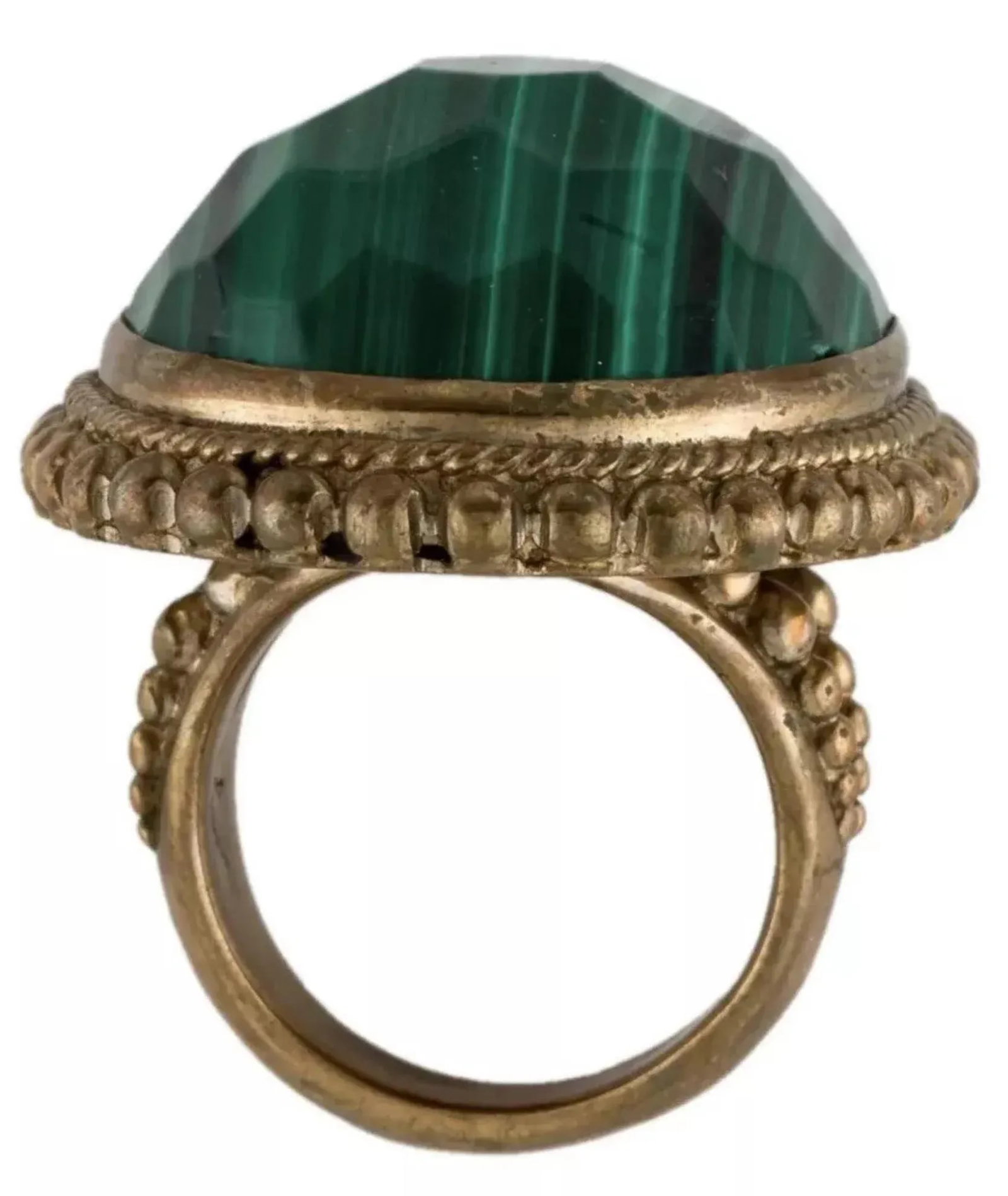 Early 21st Century Stephen Dweck Ring Malachite Bronze Gold Plated Cocktail Statement Size 6.75 - 2