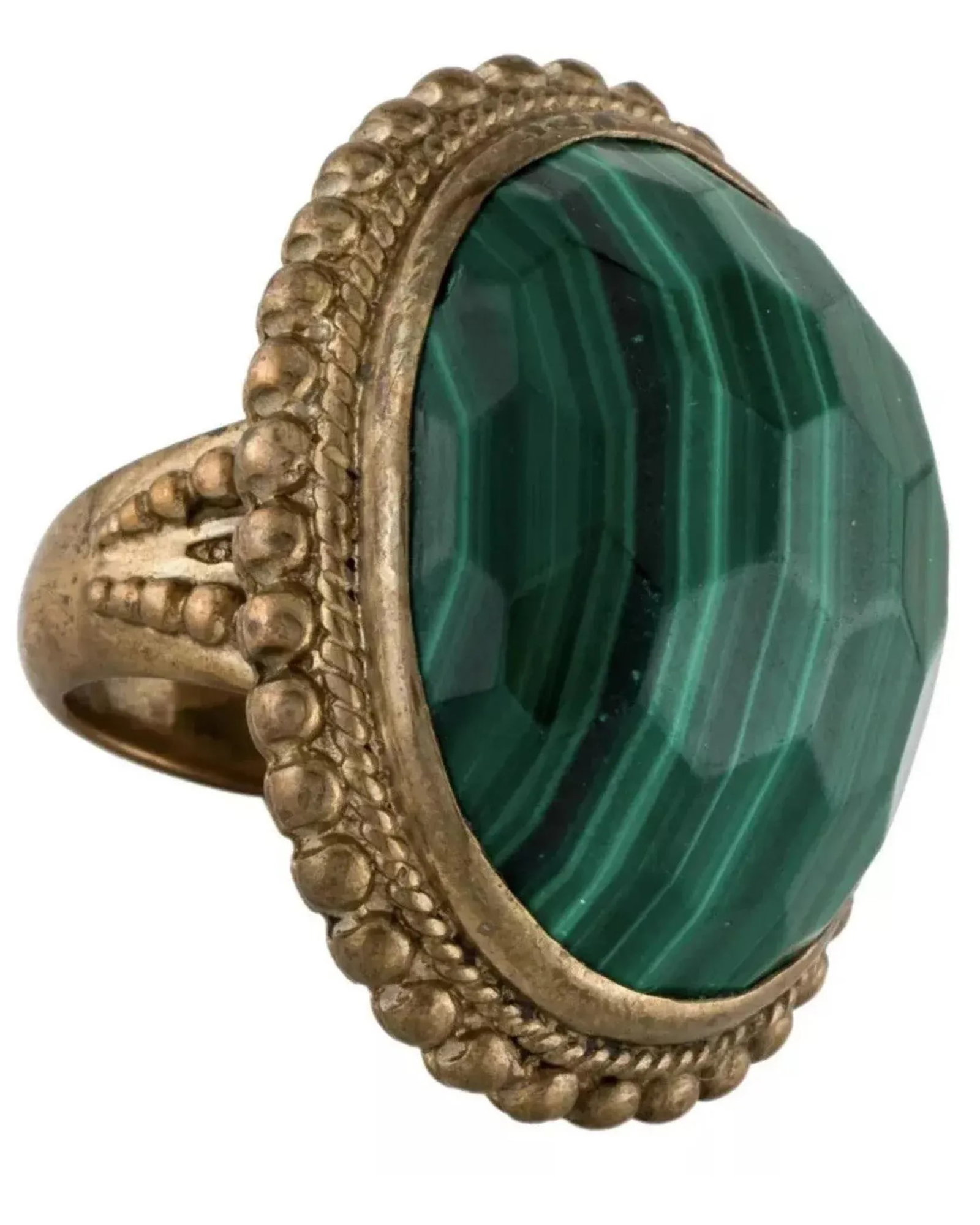 Early 21st Century Stephen Dweck Ring Malachite Bronze Gold Plated Cocktail Statement Size 6.75 - 3