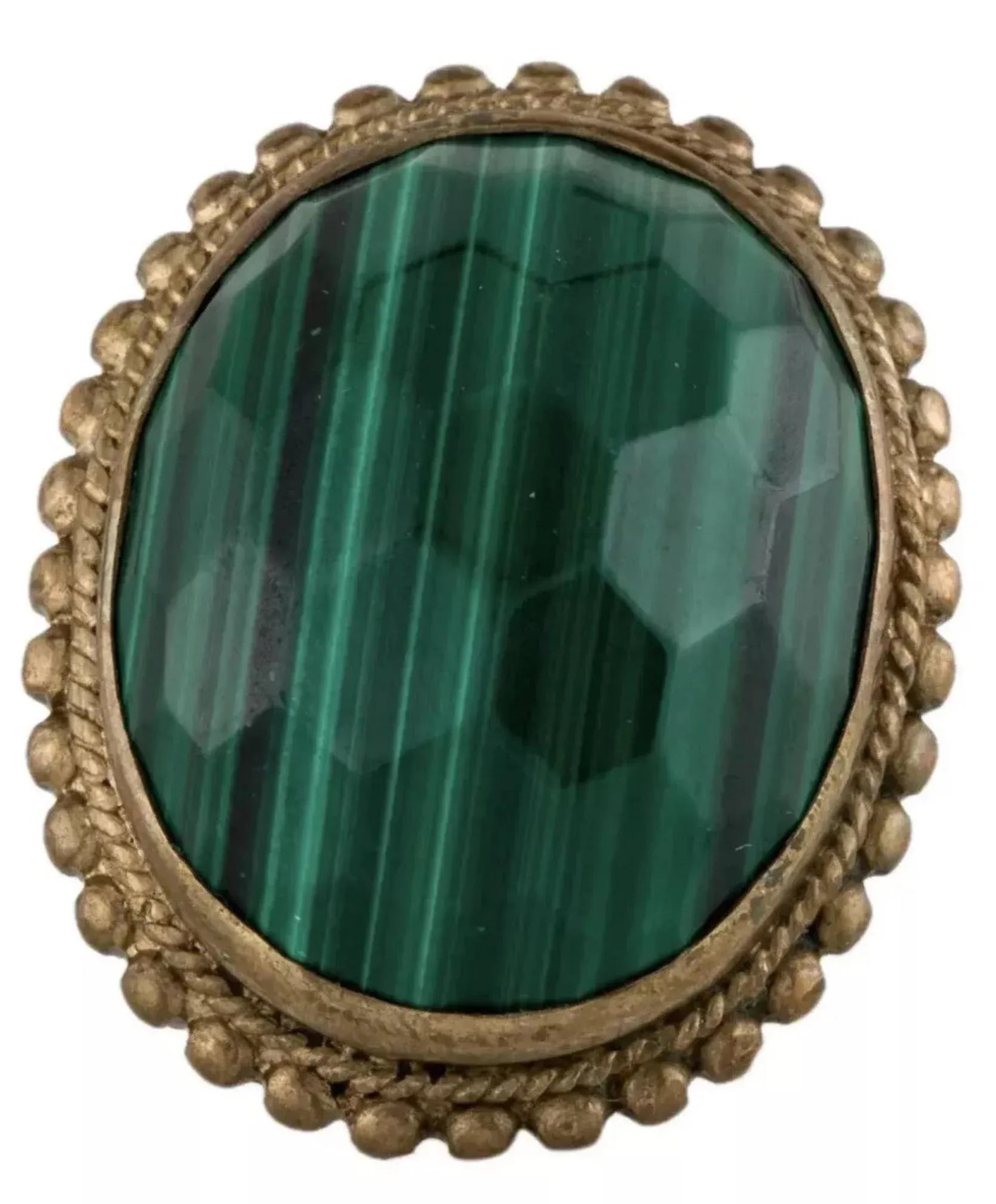 Early 21st Century Stephen Dweck Ring Malachite Bronze Gold Plated Cocktail Statement Size 6.75 - 4
