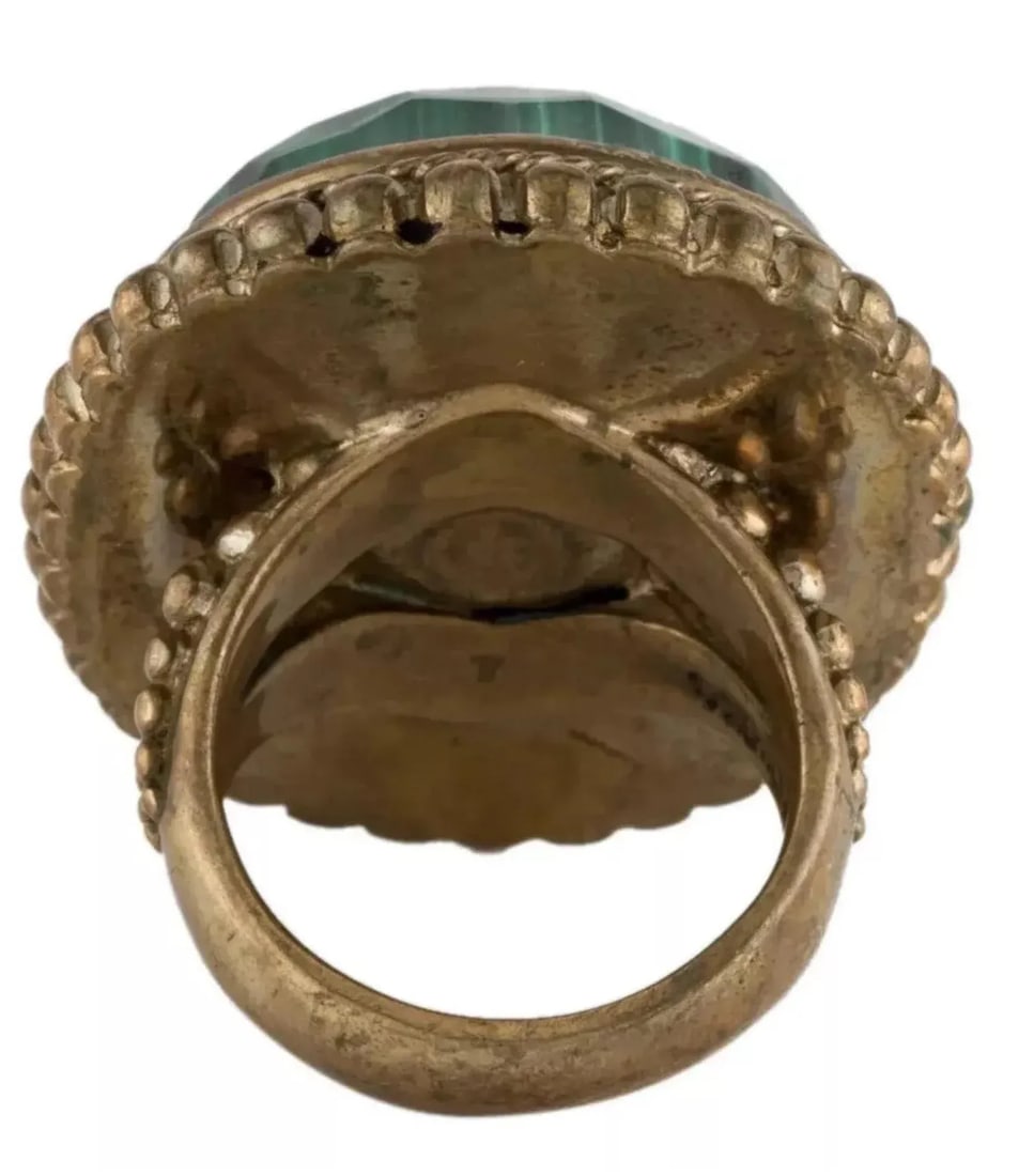 Early 21st Century Stephen Dweck Ring Malachite Bronze Gold Plated Cocktail Statement Size 6.75 - 5