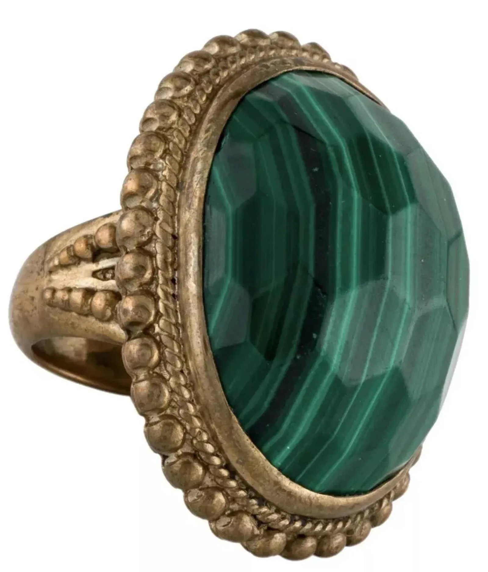 Early 21st Century Stephen Dweck Ring Malachite Bronze Gold Plated Cocktail Statement Size 6.75 - 6