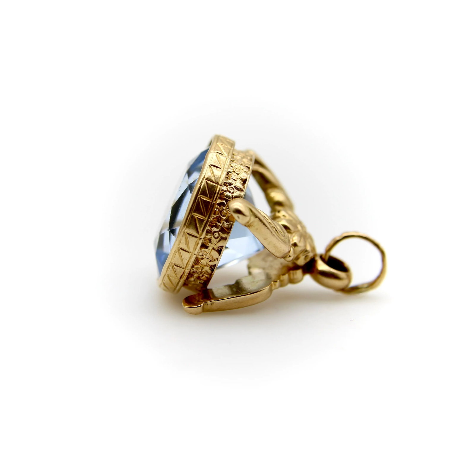Vintage 14k Gold Italian Fob With Blue Paste Stone - 2