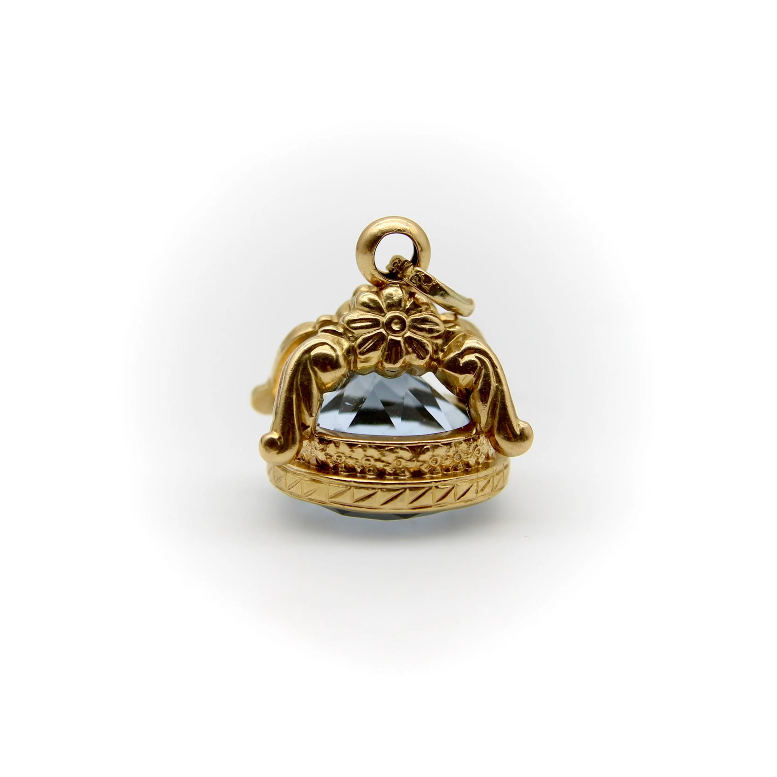 Vintage 14k Gold Italian Fob With Blue Paste Stone - 3