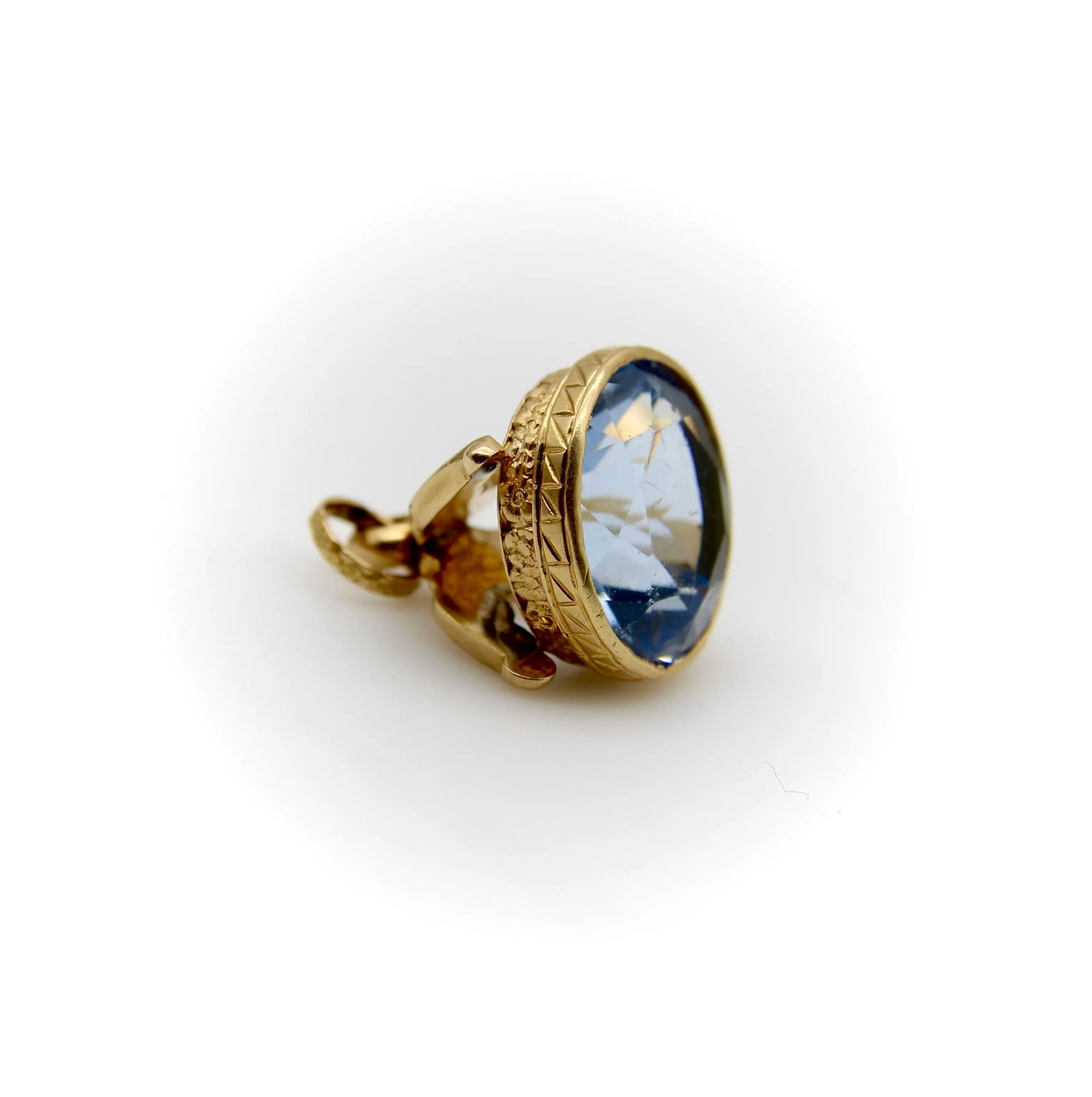 Vintage 14k Gold Italian Fob With Blue Paste Stone - 4