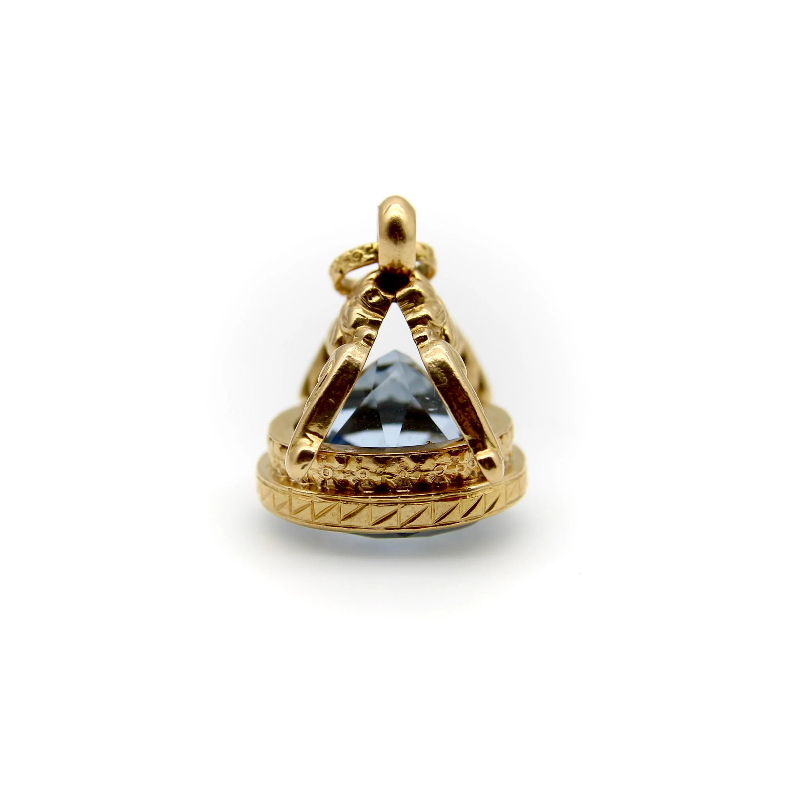 Vintage 14k Gold Italian Fob With Blue Paste Stone - 5