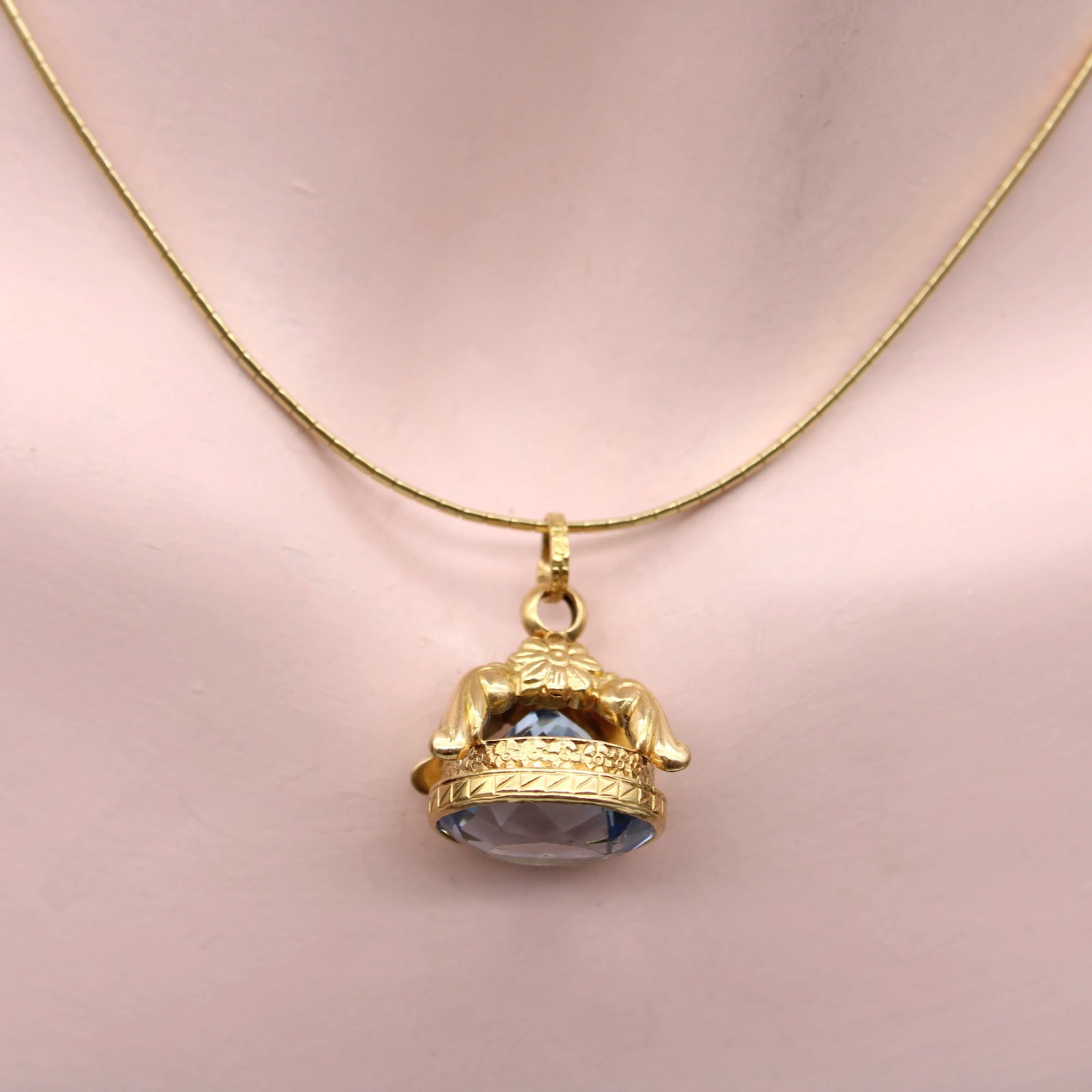 Vintage 14k Gold Italian Fob With Blue Paste Stone - 7
