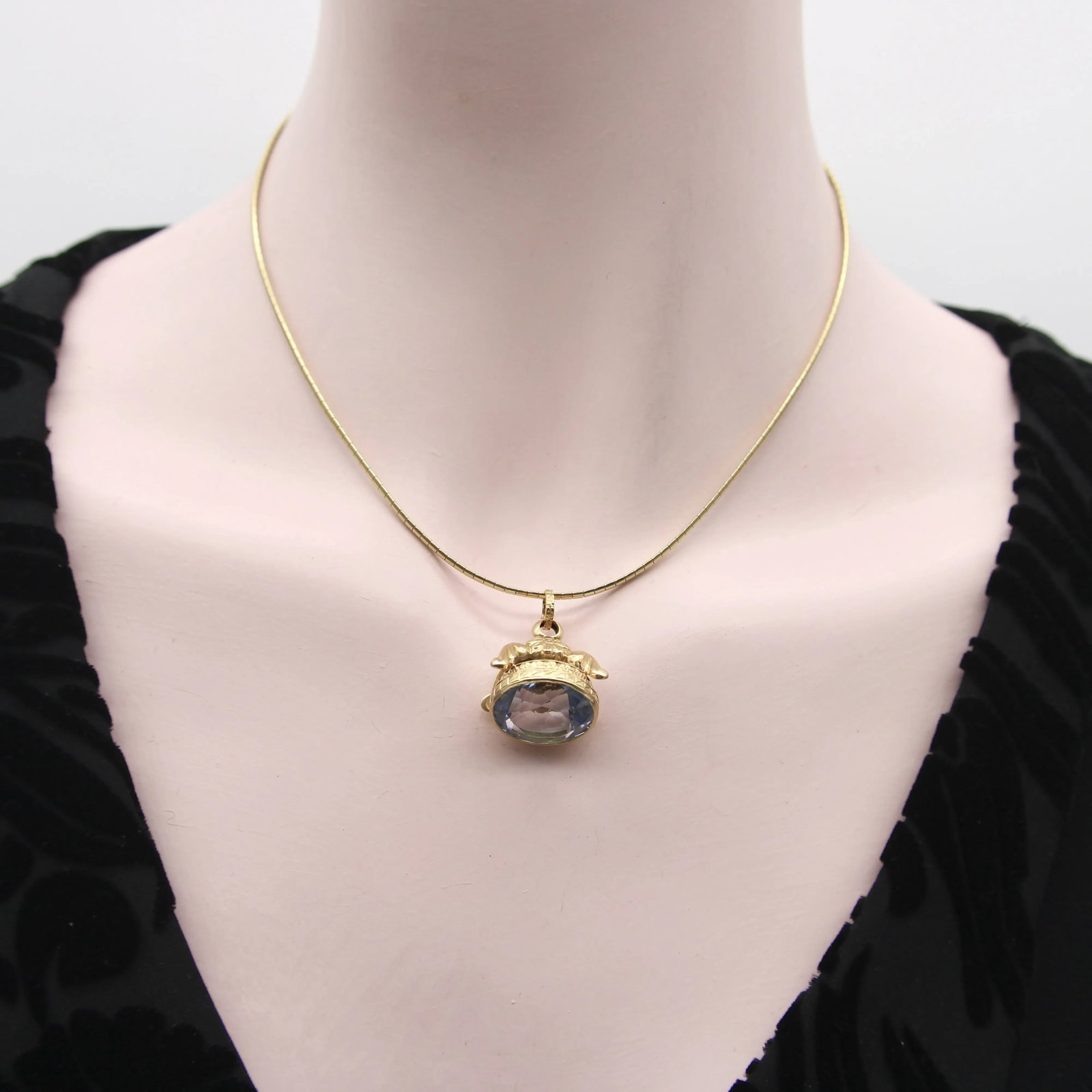 Vintage 14k Gold Italian Fob With Blue Paste Stone - 8