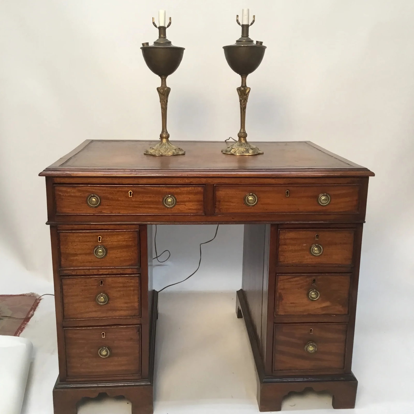 Antique French Art Nouveau Gilt Bronze and Brass Table Lamps - a Pair - 12