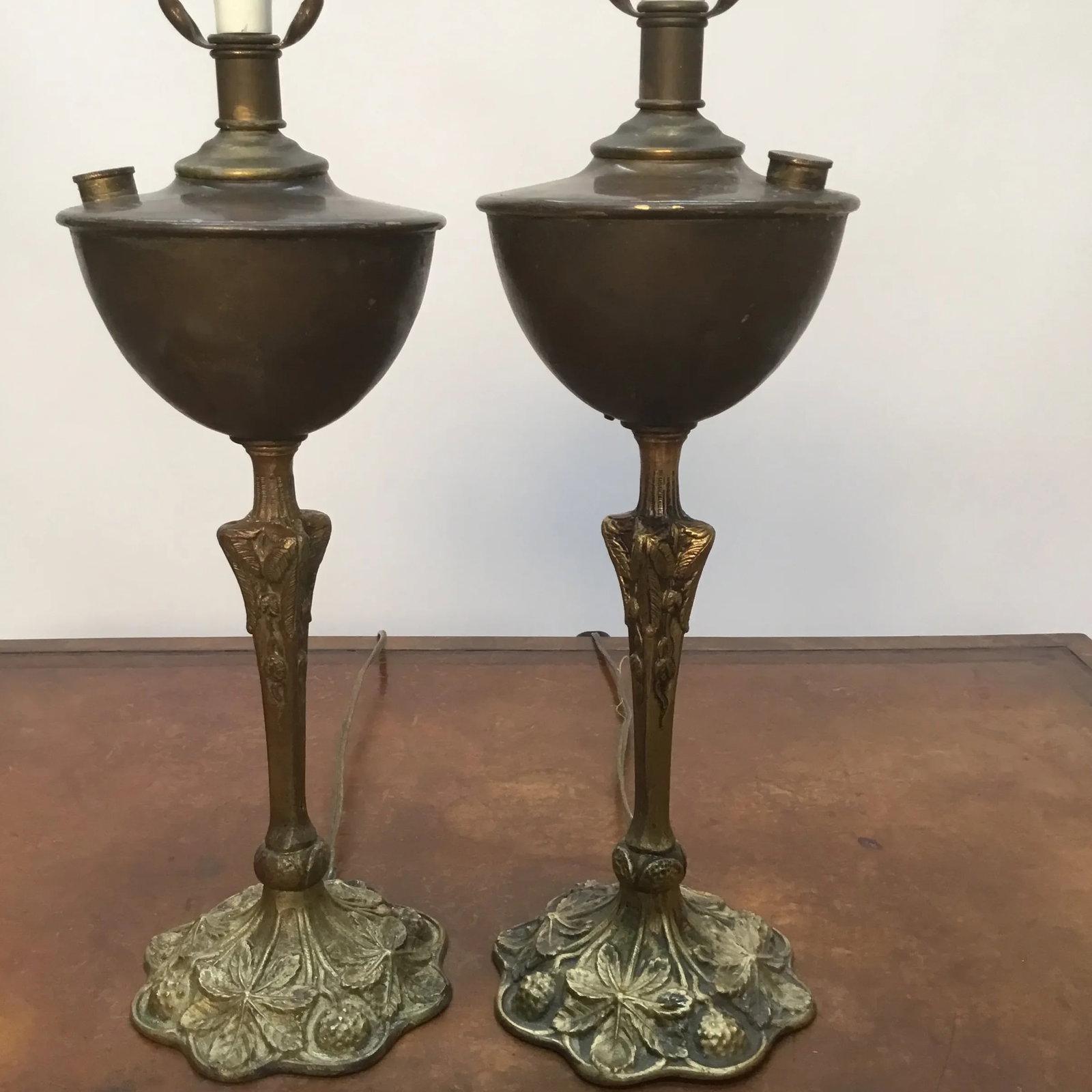 Antique French Art Nouveau Gilt Bronze and Brass Table Lamps - a Pair - 2