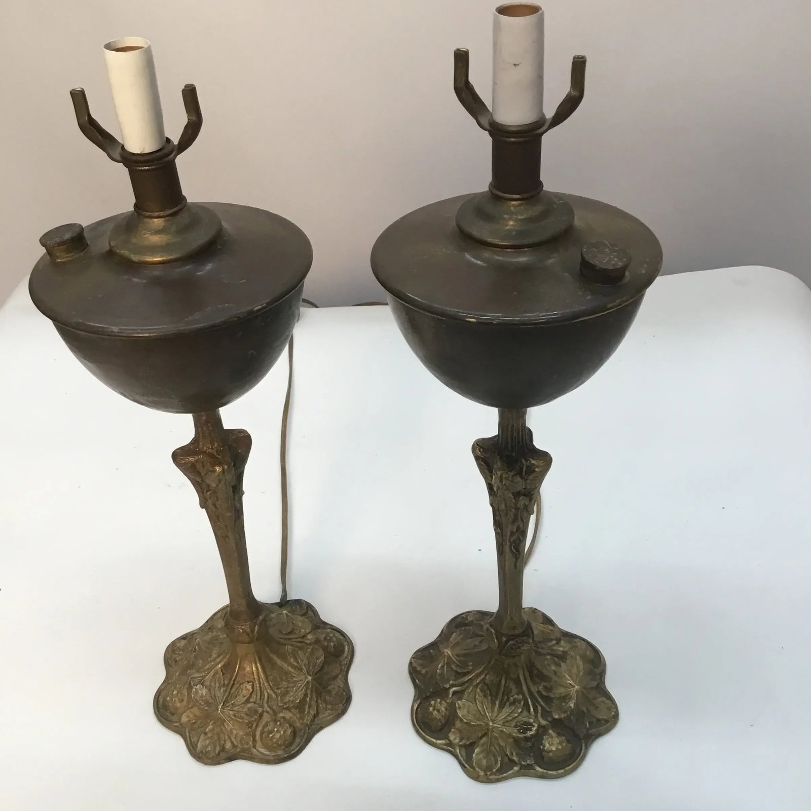 Antique French Art Nouveau Gilt Bronze and Brass Table Lamps - a Pair - 3