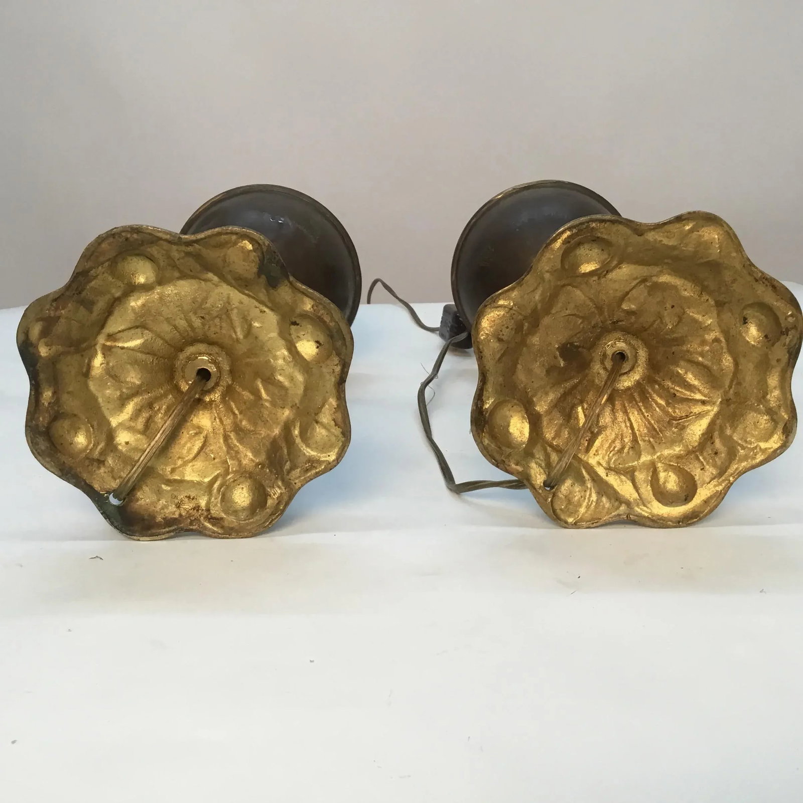 Antique French Art Nouveau Gilt Bronze and Brass Table Lamps - a Pair - 7