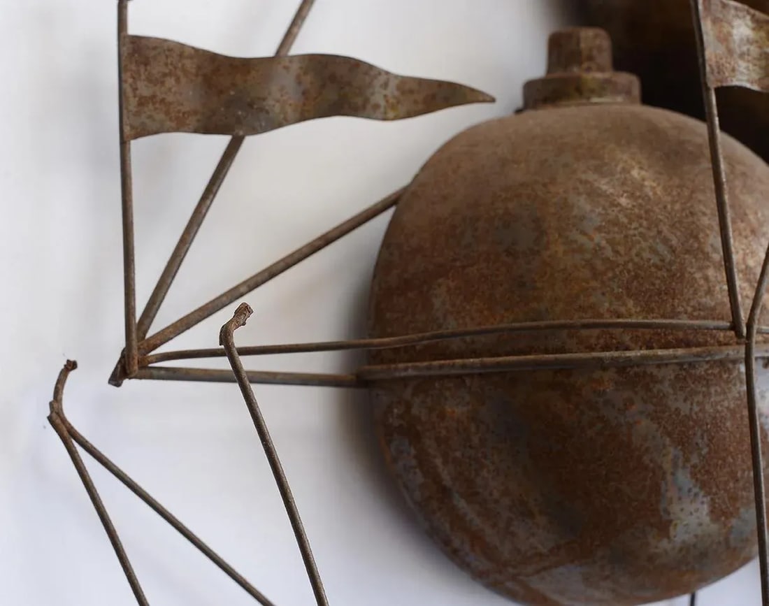 Vintage Copper Hot Air Balloon Flying Machine Wall Sculpture - 10