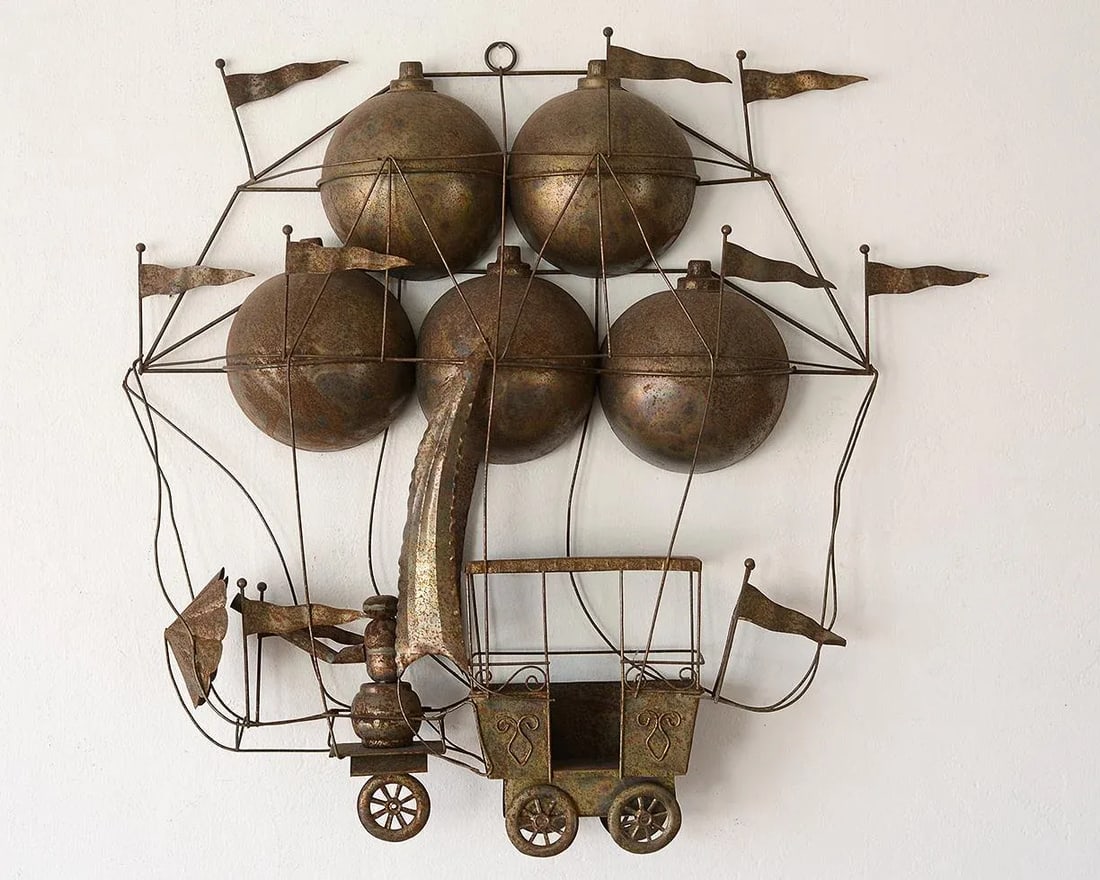 Vintage Copper Hot Air Balloon Flying Machine Wall Sculpture - 13