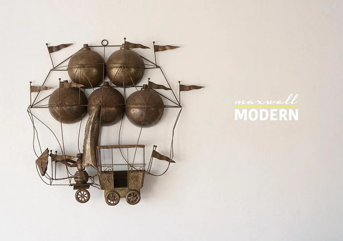 Vintage Copper Hot Air Balloon Flying Machine Wall Sculpture - 2