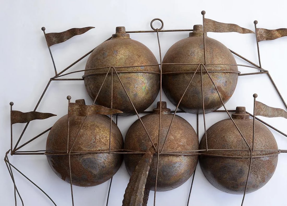 Vintage Copper Hot Air Balloon Flying Machine Wall Sculpture - 5