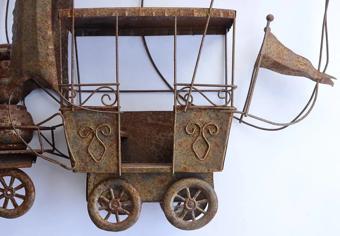 Vintage Copper Hot Air Balloon Flying Machine Wall Sculpture - 7