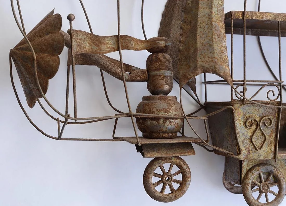 Vintage Copper Hot Air Balloon Flying Machine Wall Sculpture - 8