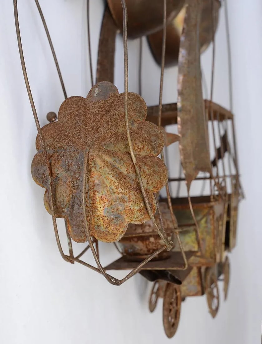Vintage Copper Hot Air Balloon Flying Machine Wall Sculpture - 9