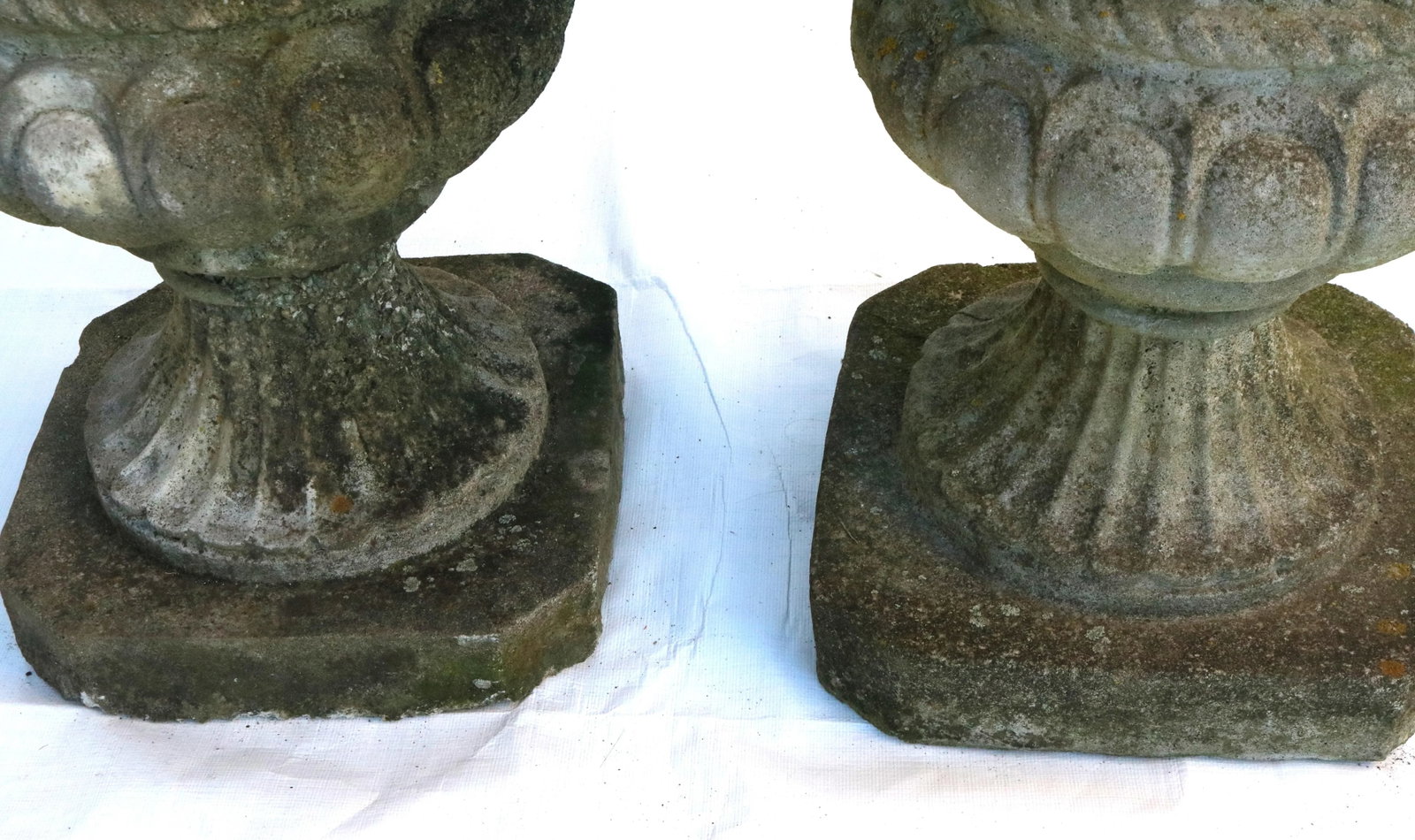 Vintage Large Concrete Garden Urns With Floral Rosetta Relief and Tudor Weave Design- A Pair - 10