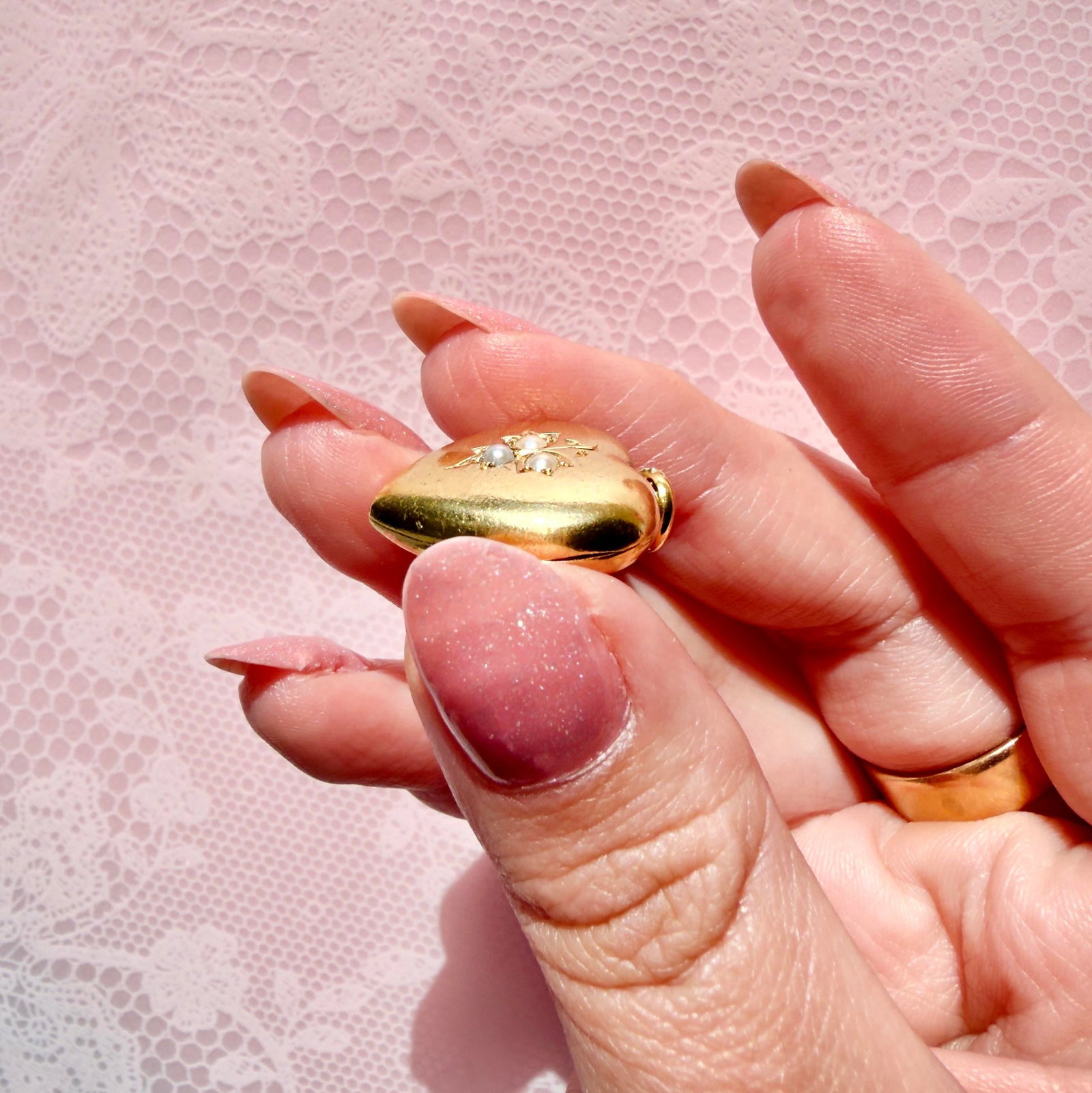 Edwardian 15k Pearl Heart Locket, Feb. 4th 1904 - 12