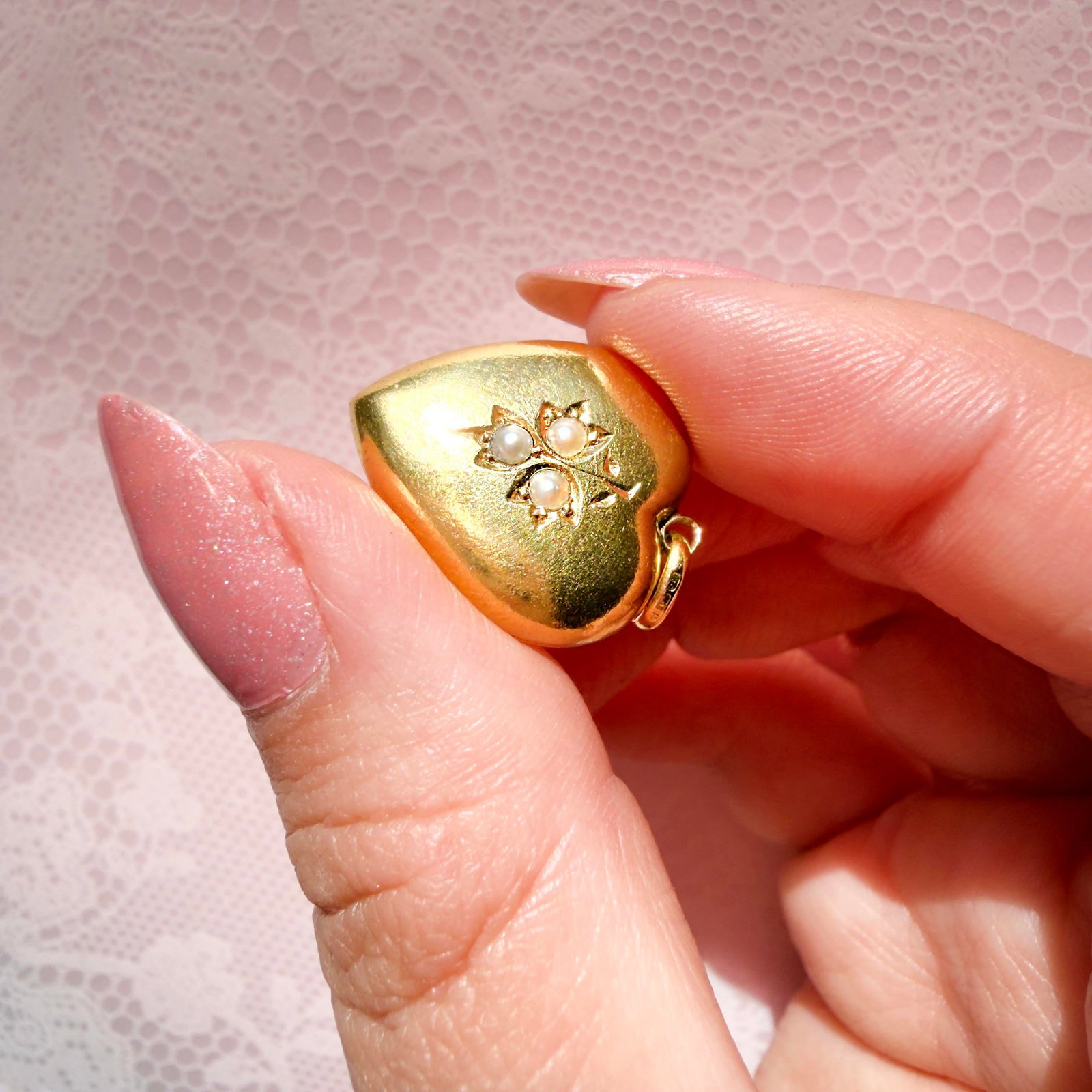 Edwardian 15k Pearl Heart Locket, Feb. 4th 1904 - 14