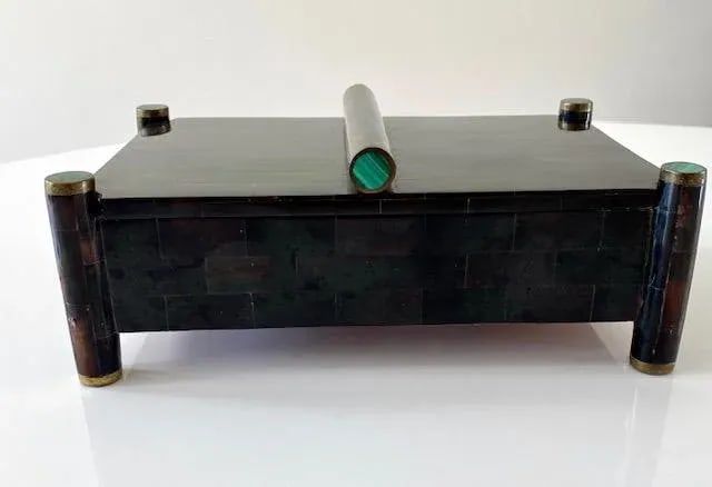 Vintage Maitland Smith Tessellated Box With Malachite and Brass Over Rosewood. - 2