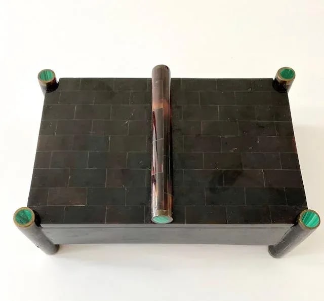 Vintage Maitland Smith Tessellated Box With Malachite and Brass Over Rosewood. - 8