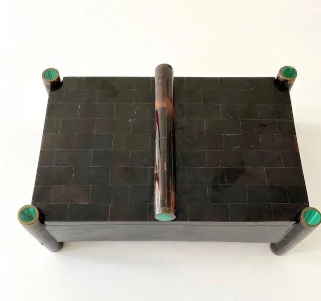 Vintage Maitland Smith Tessellated Box With Malachite and Brass Over Rosewood. - 9