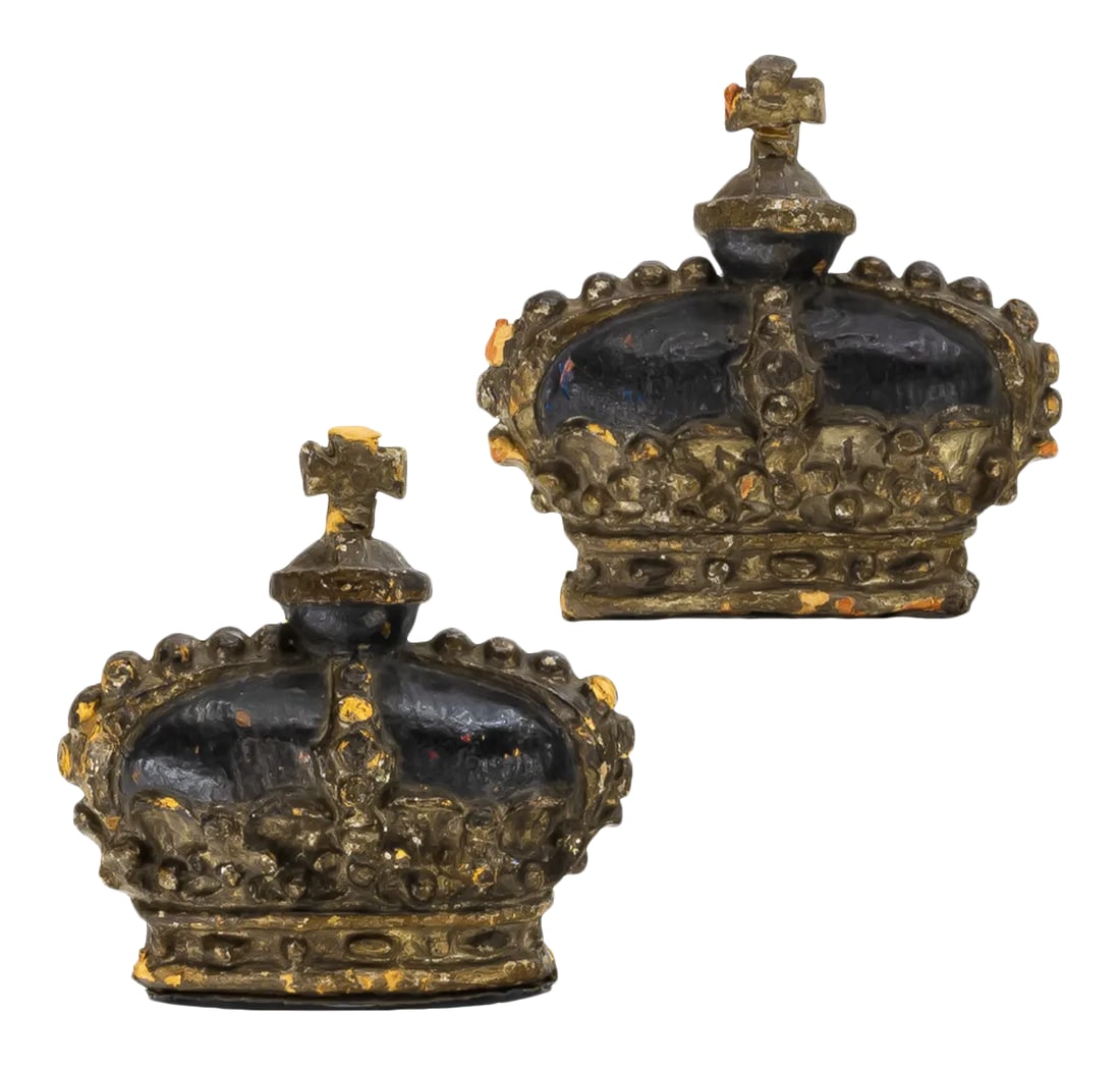 Late 18th Century Gustavian Papier Mache Crowns - Set of 2: These antique Papier Mache Crowns are most likely from the Gustavian period. Condition: Alterations: Original Condition Unaltered Imperfections: Some Imperfections Condition Notes: Wear consistent