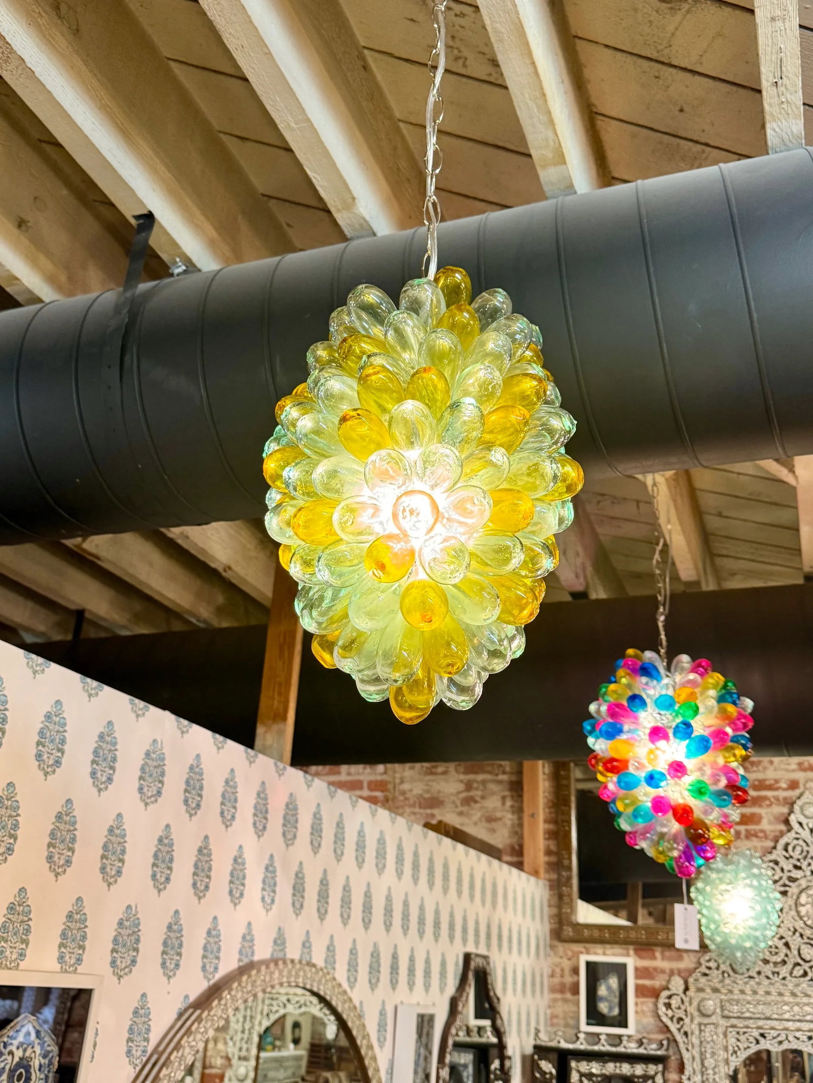 1990s Light Fixture Pendant of Recycled Handblown Glass - 2