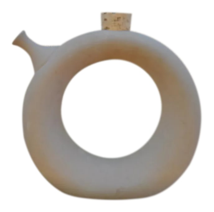 Doughnut Shaped Pottery Vase/Decanter/Pitcher/Jug: (YOU CAN MAKE REASONABLE OFFERS.) This is a doughnut shaped vase/decanter/pitcher/jug, most likely of Native American origin. The inside is glazed so liquids can be stored. There is a spout for