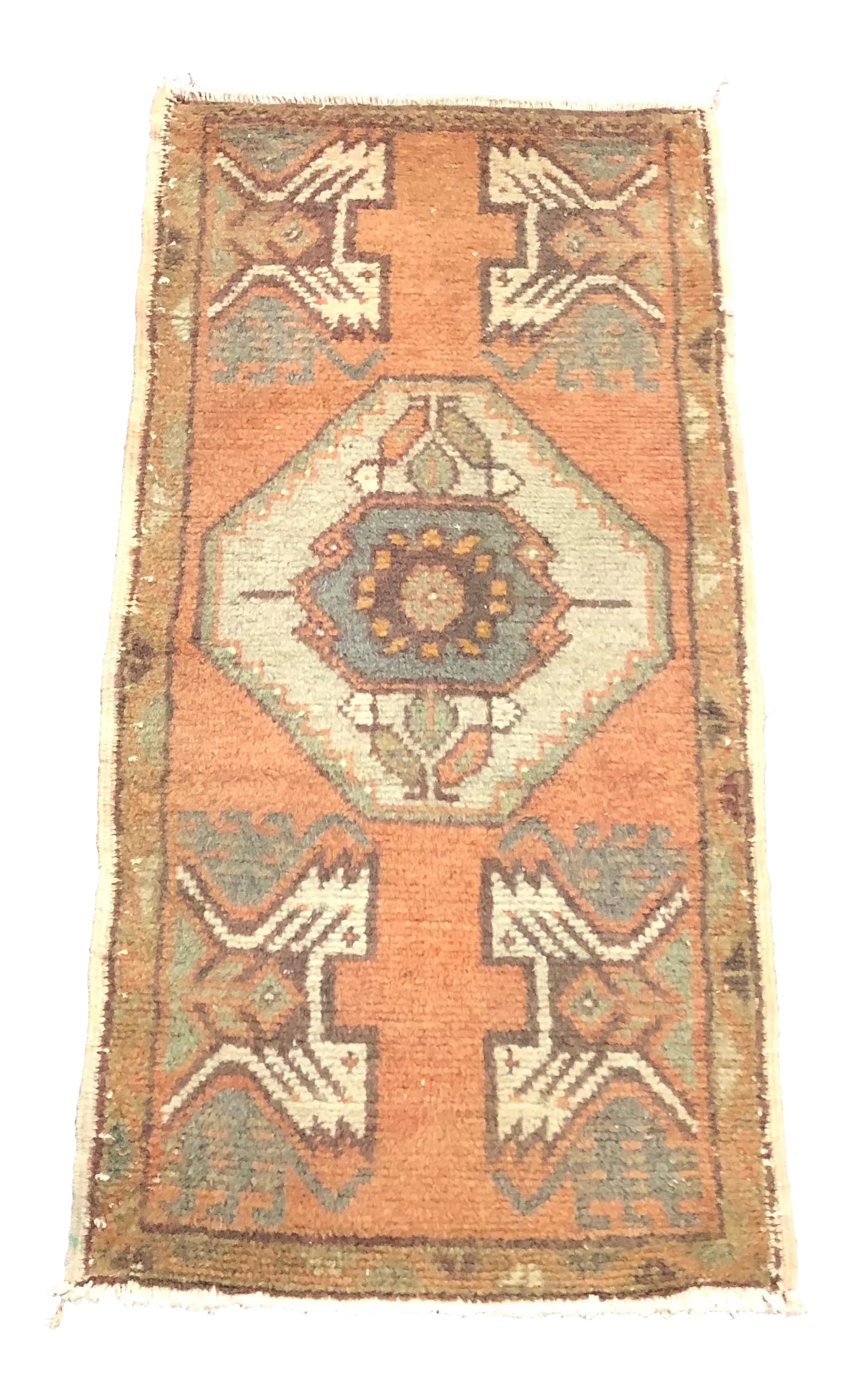1960s Bohemian Turkish Handmade Rug: Handmade wool and cotton rug in Turkish Anatolia Carpet, Vintage Oushak Rug, Turkish Vintage Anatolian Rug, Handmade wool Rug. One Of Kind Vintage Rug with perfect design and colors. Condition: