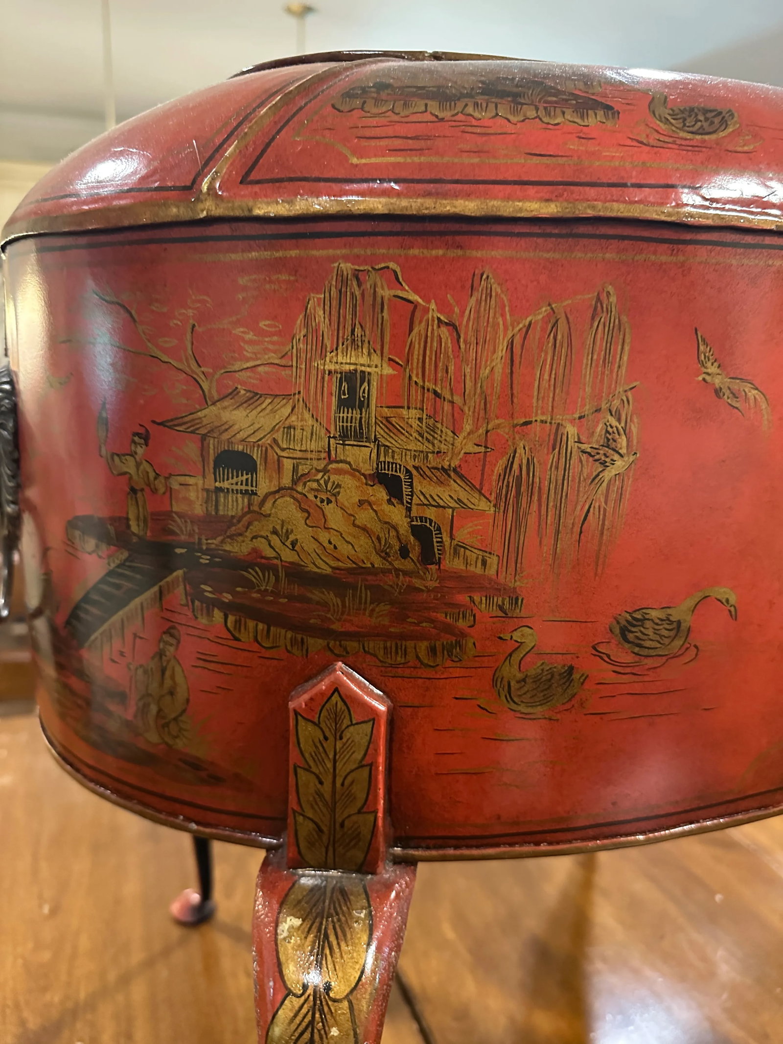 1990s Theodore Alexander Red Tole Chinoiserie Planter - 3