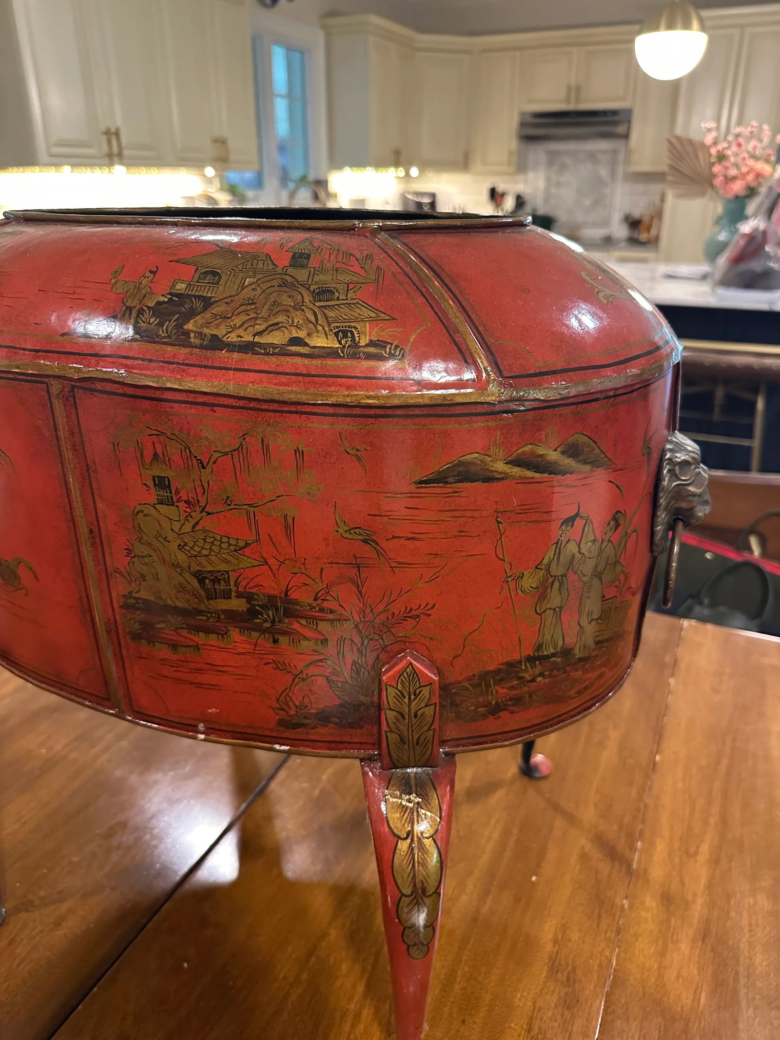 1990s Theodore Alexander Red Tole Chinoiserie Planter - 5
