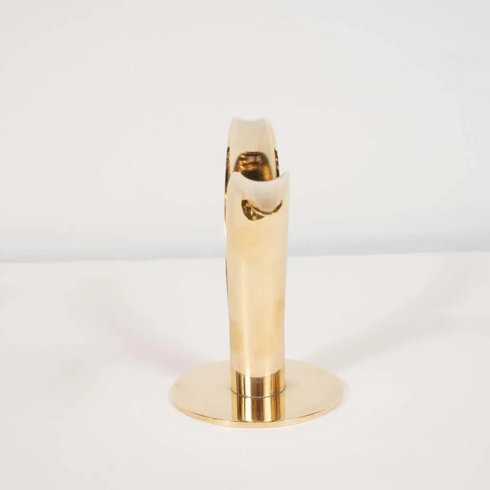 Mid-Century Modern Polished Brass Lily Candleholders by Konst of Sweden - a Pair - 7
