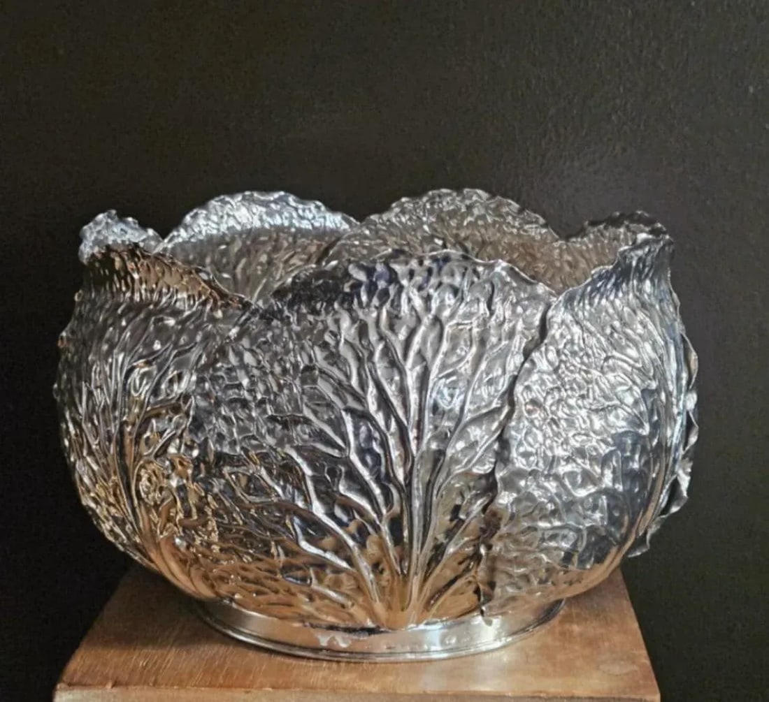 Tiffany & Co. Lg. Sterling Silver Bowl With Leaf Design & Crystal Liner - 4