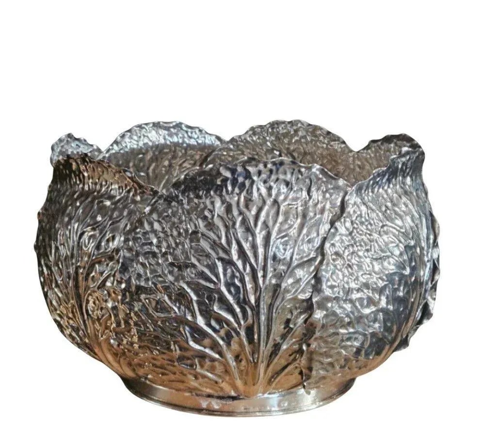 Tiffany & Co. Lg. Sterling Silver Bowl With Leaf Design & Crystal Liner - 9