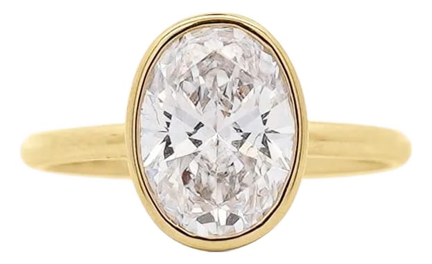 2.48 Carat Lab-Grown Diamond Bezel-Set 14k Yellow Gold Solitaire Engagement Ring, Size 6.75: A modern solitaire engagement ring, featuring a 2.48ct lab-grown diamond in a sleek bezel setting. Crafted in solid 14K yellow gold, the refined 1.5mm band provides a delicate yet durable base,