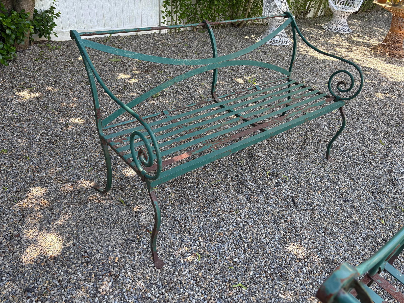 Vintage Hand Forged Scrolled Iron Outdoor Bench and Chair Set- A Set of 3 - 11