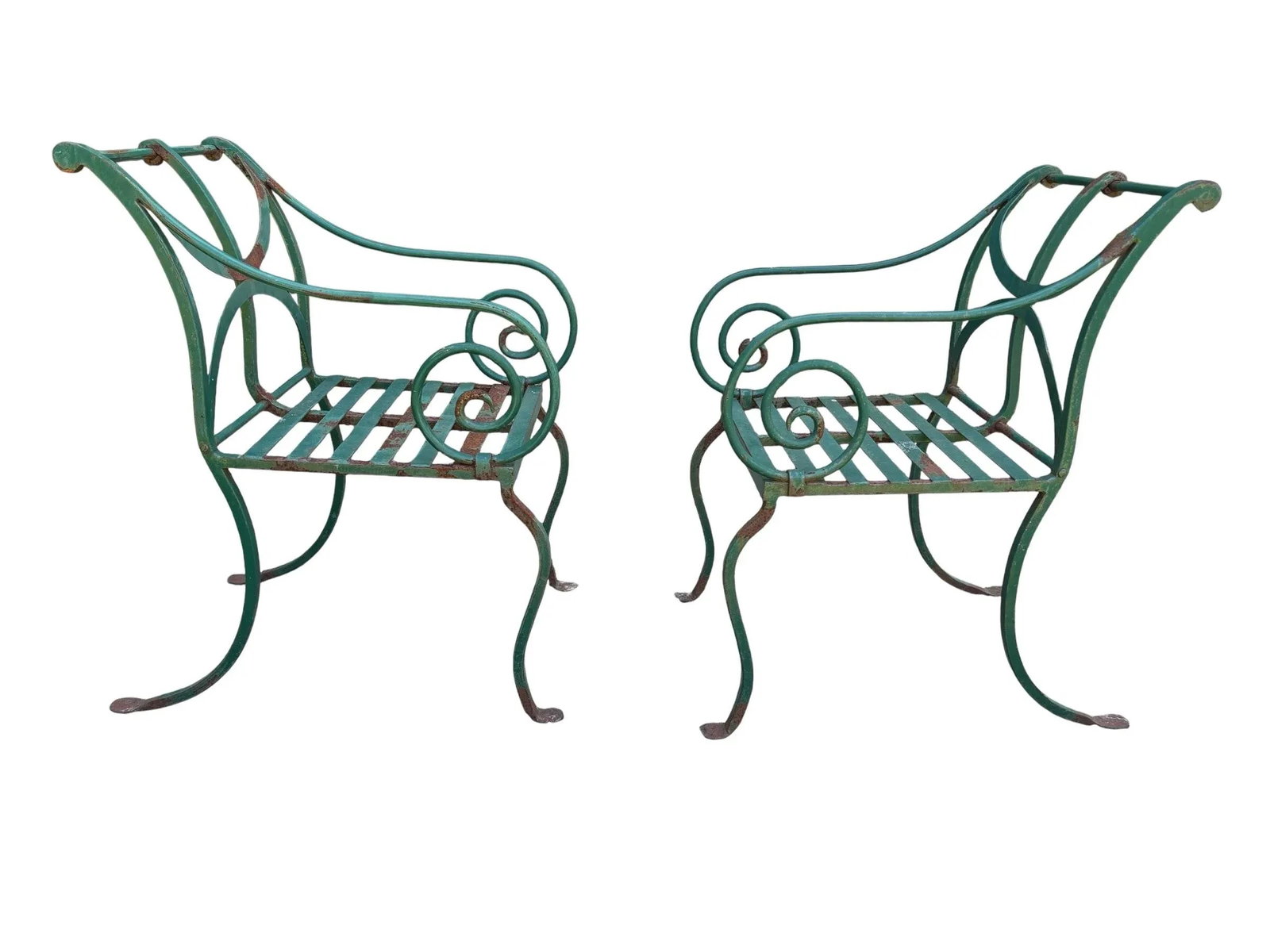 Vintage Hand Forged Scrolled Iron Outdoor Bench and Chair Set- A Set of 3 - 2