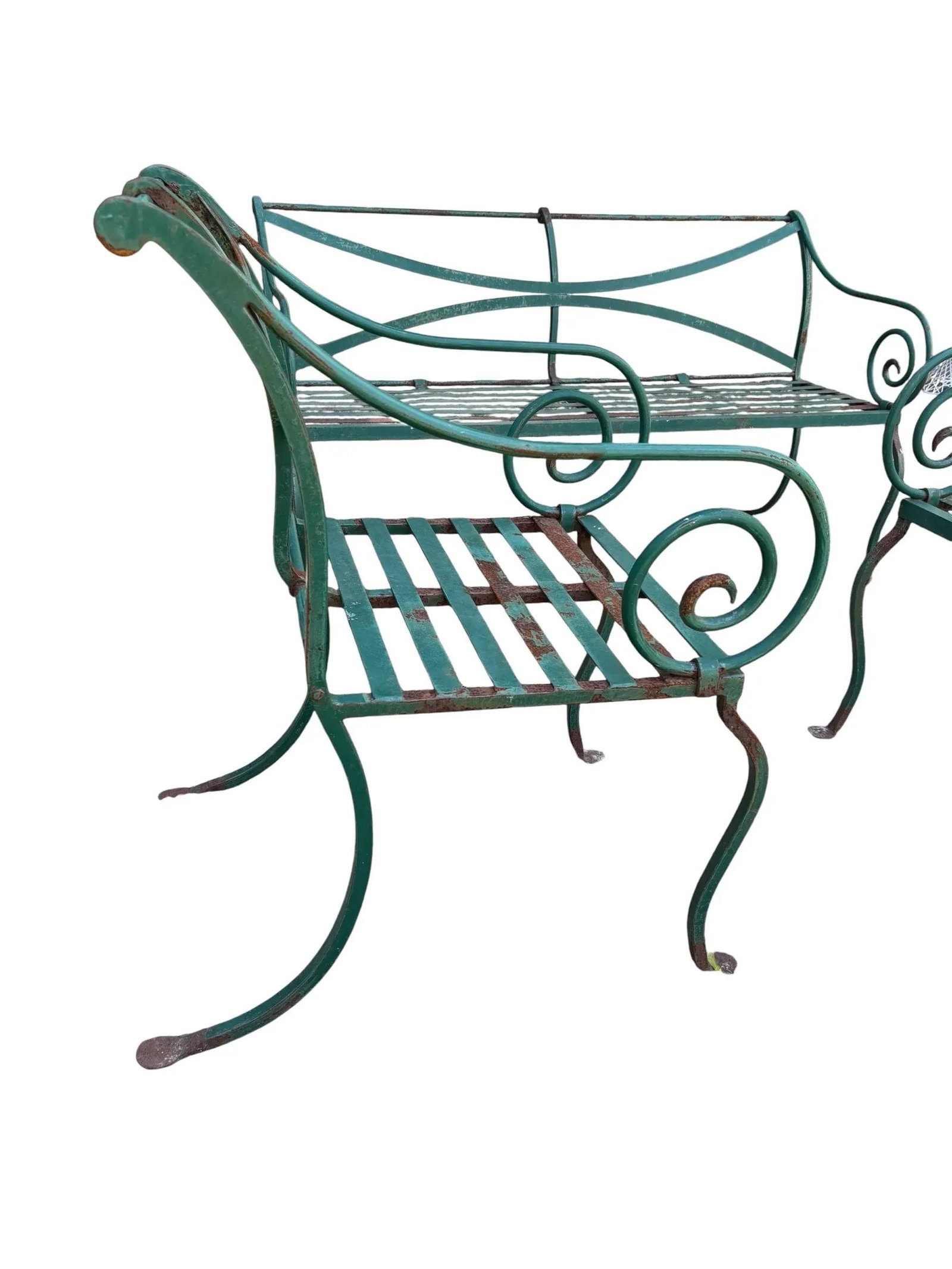 Vintage Hand Forged Scrolled Iron Outdoor Bench and Chair Set- A Set of 3 - 5