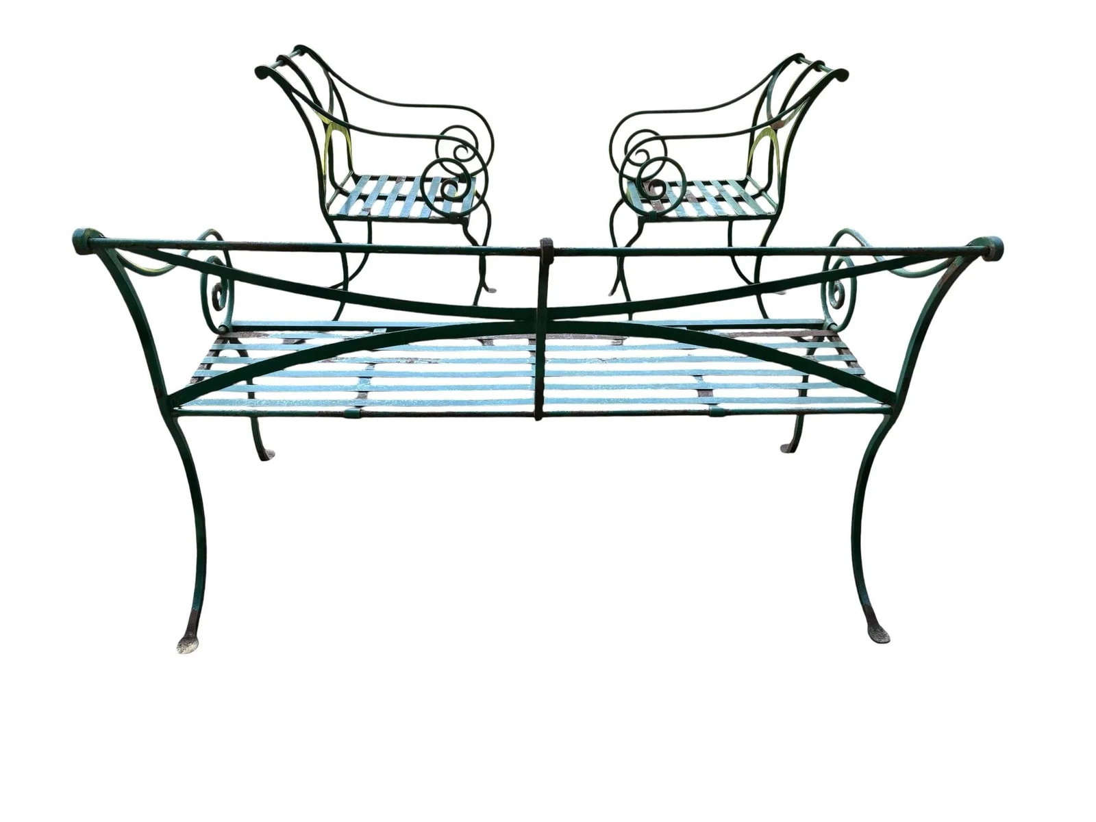 Vintage Hand Forged Scrolled Iron Outdoor Bench and Chair Set- A Set of 3 - 6