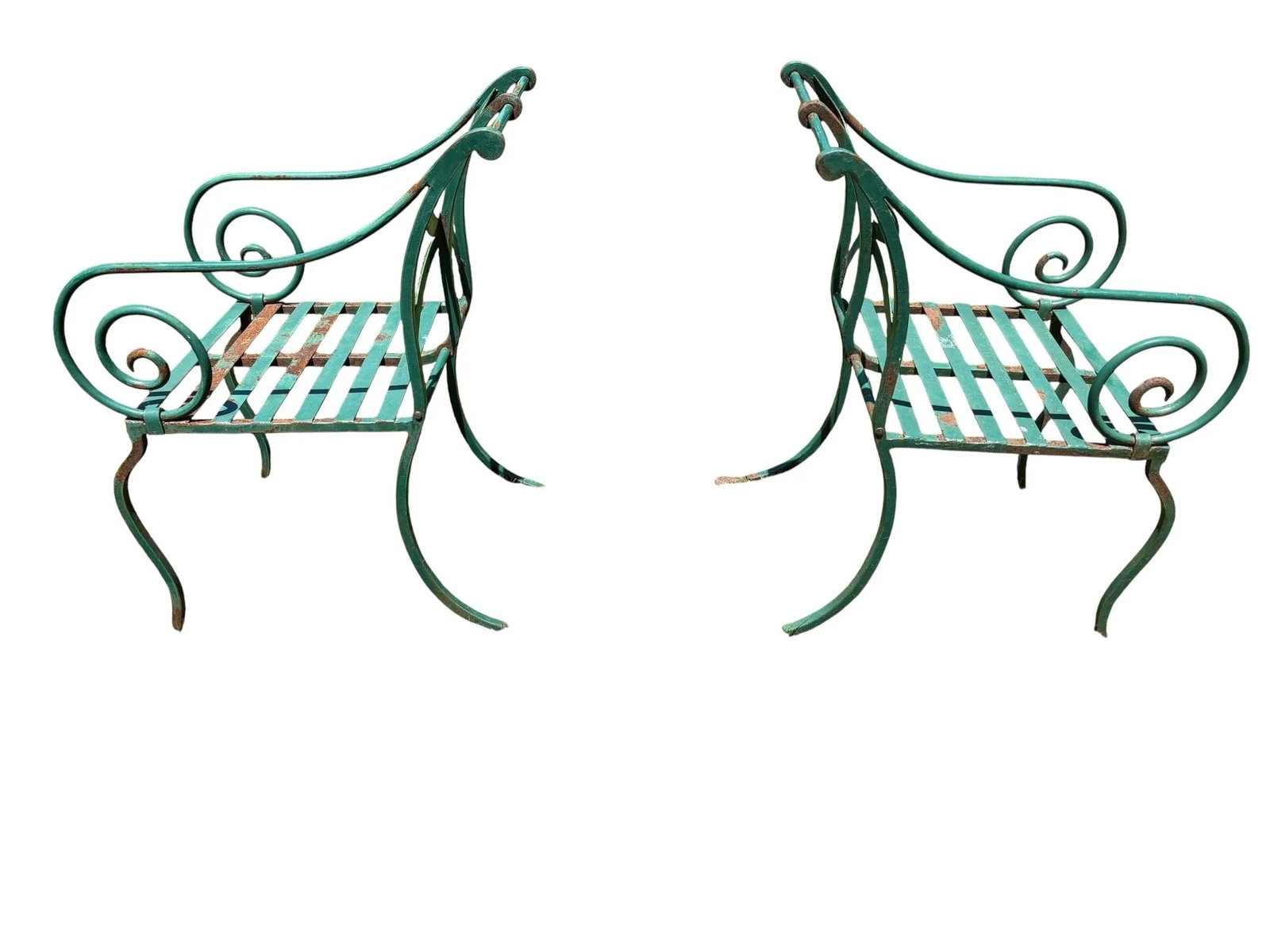 Vintage Hand Forged Scrolled Iron Outdoor Bench and Chair Set- A Set of 3 - 7
