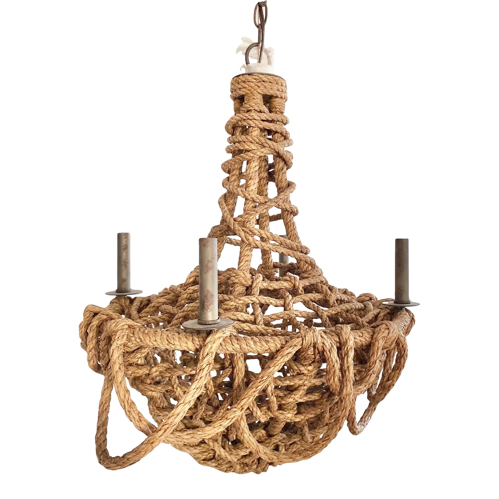 Modern Organic Boho Lazlo Chandelier by Made Goods With Textured Draped Rope Details and Four Lights (1 of 4)